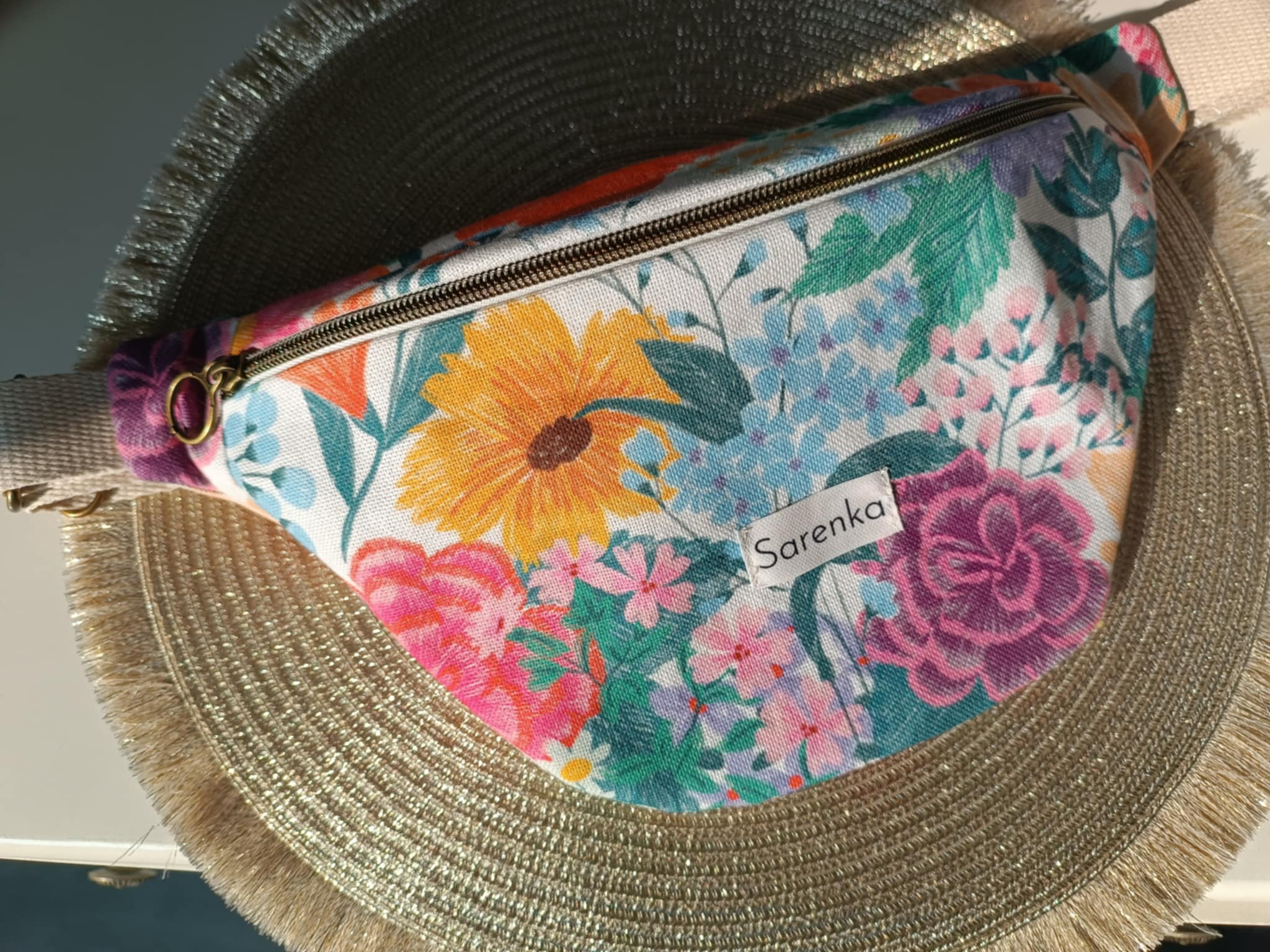 Sac banane coton fleuri retro