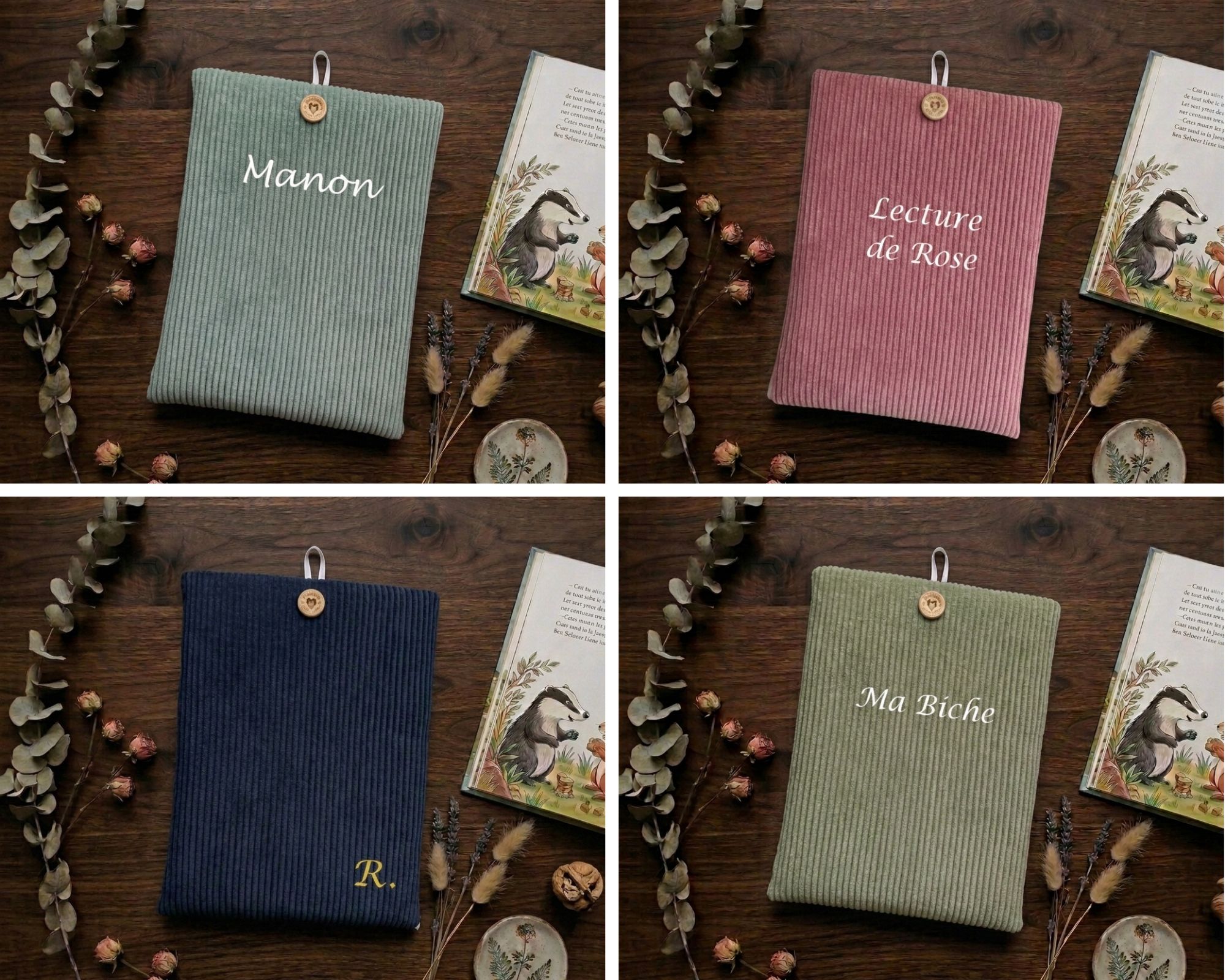 Pochette à livre en velours côtelé - personnalisé