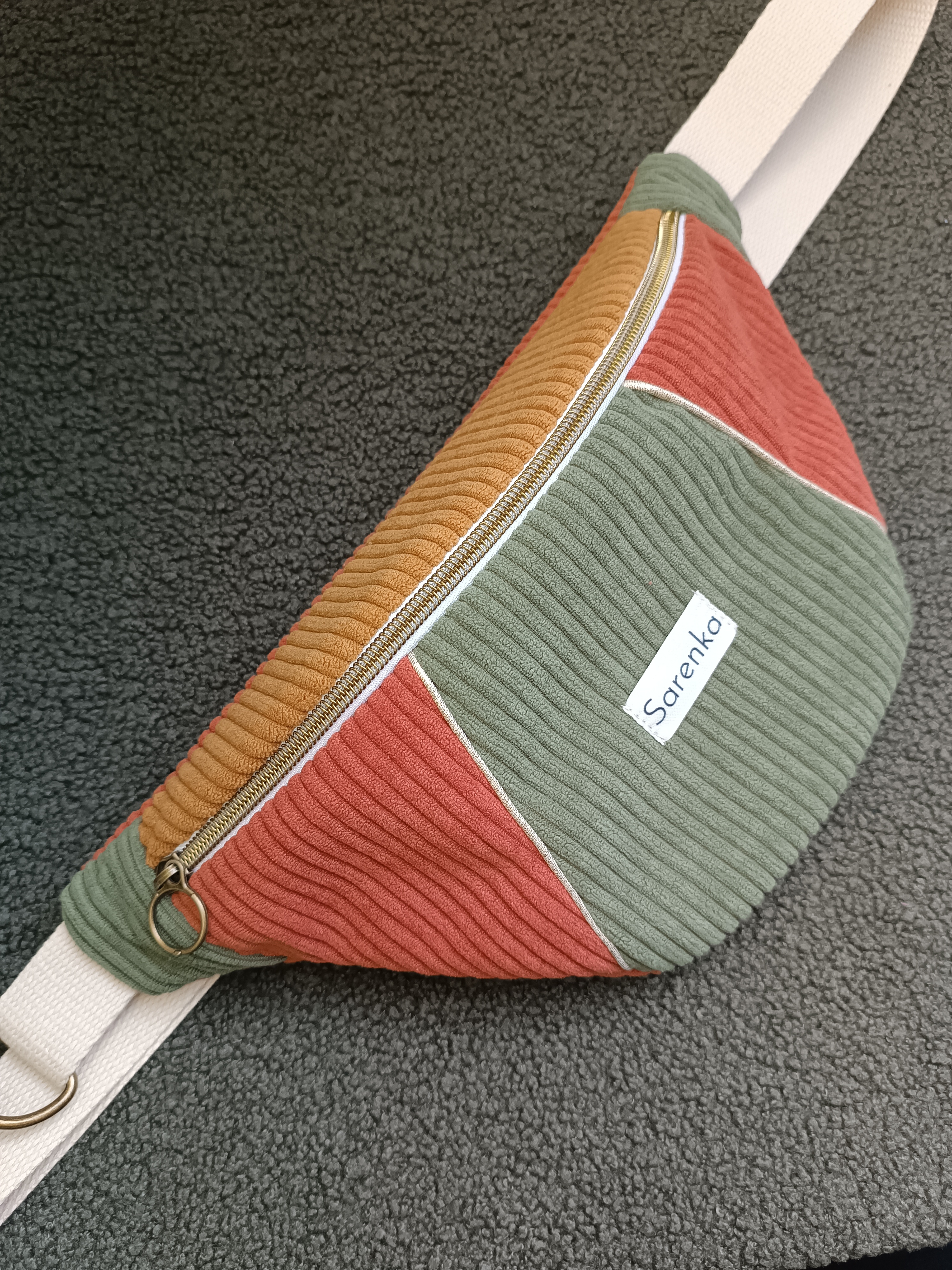 Sac Banane - Velours - la Triptyque - Terracotta/ Kaki / Camel