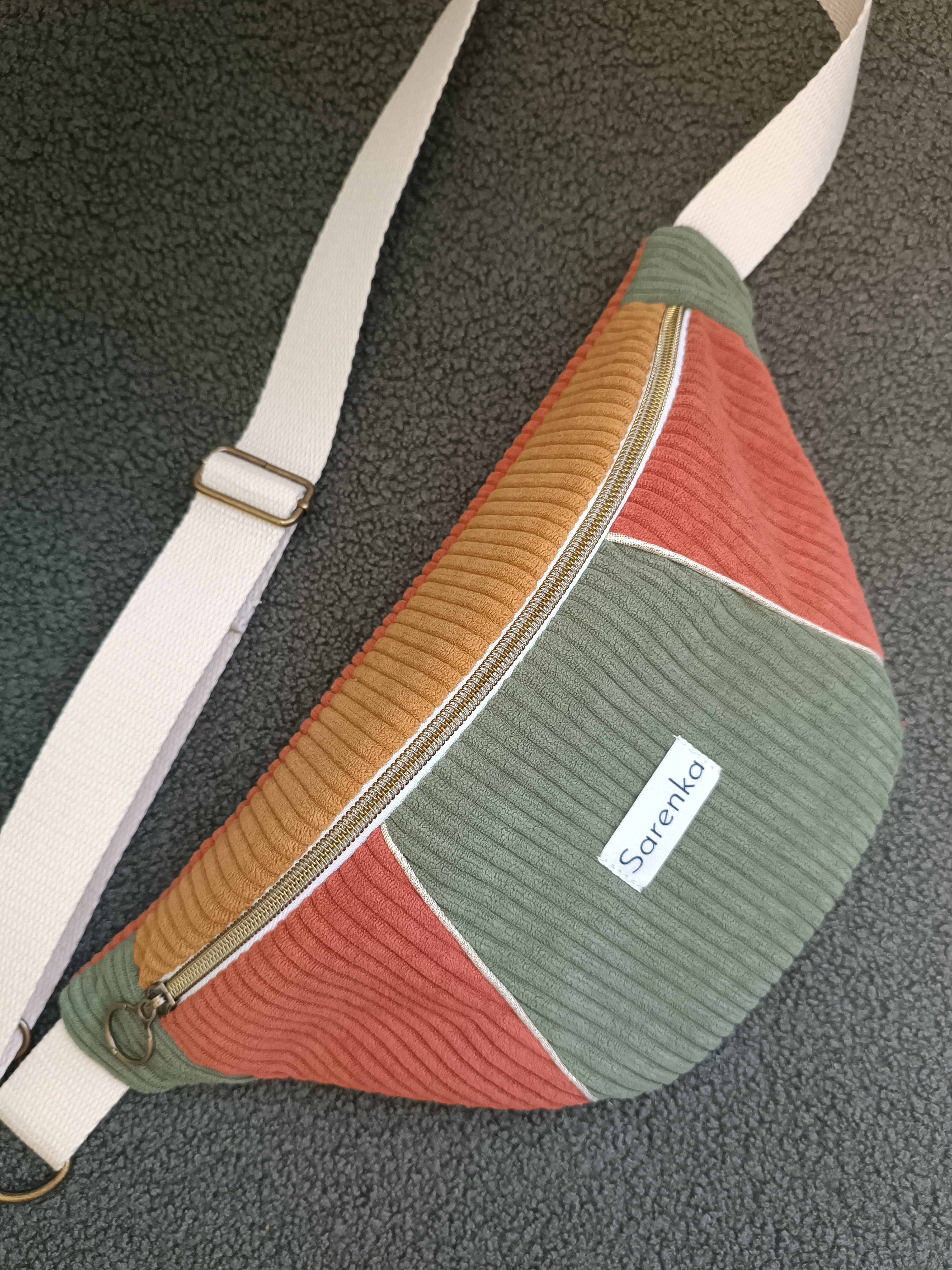 Sac Banane - Velours - la Triptyque - Terracotta/ Kaki / Camel