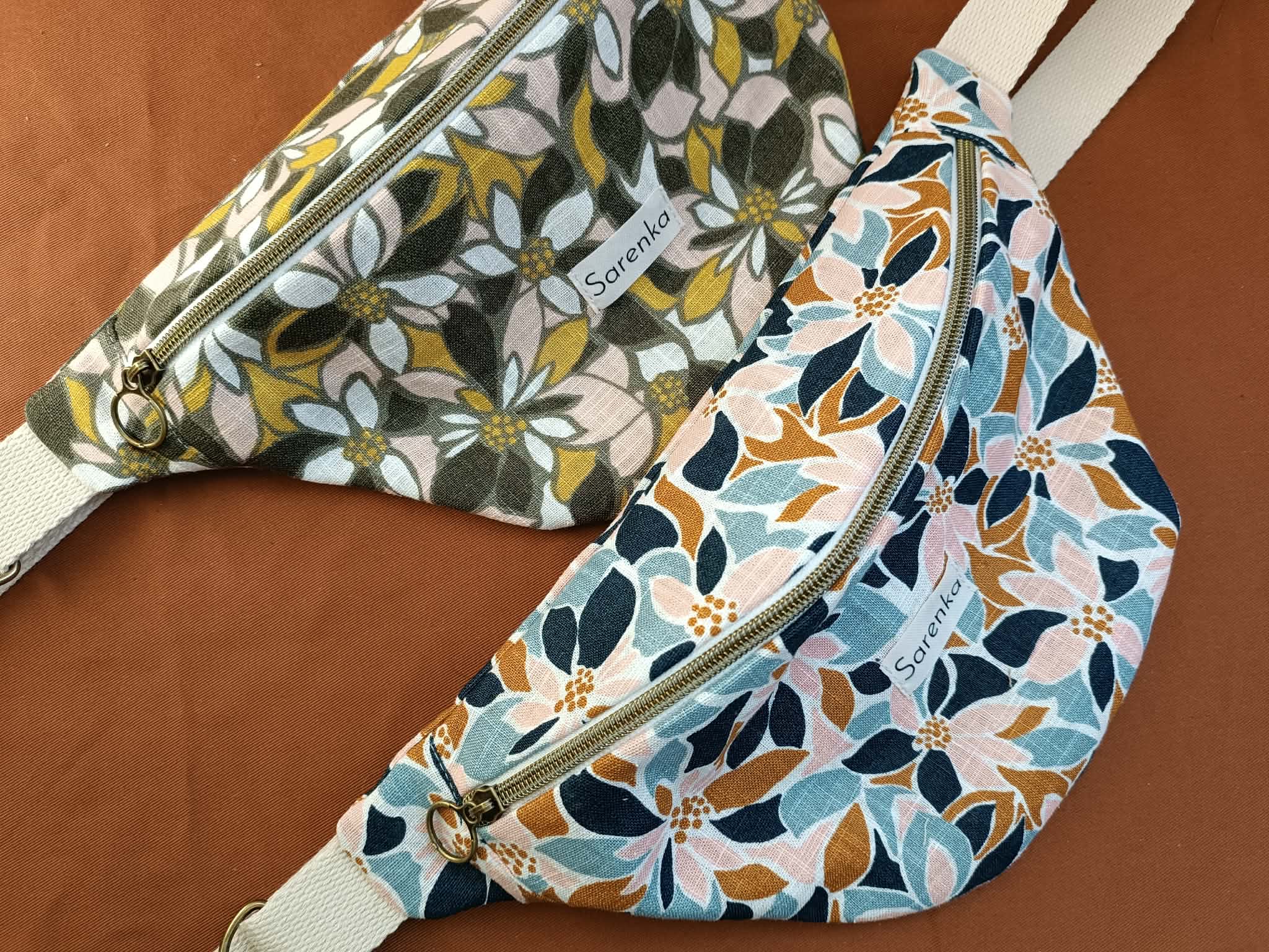 Sac banane fleuri en lin