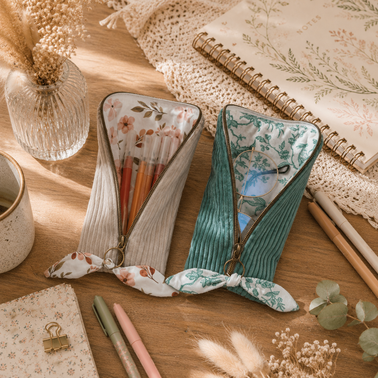 Trousse d'école personnalisée en velours côtelé 
