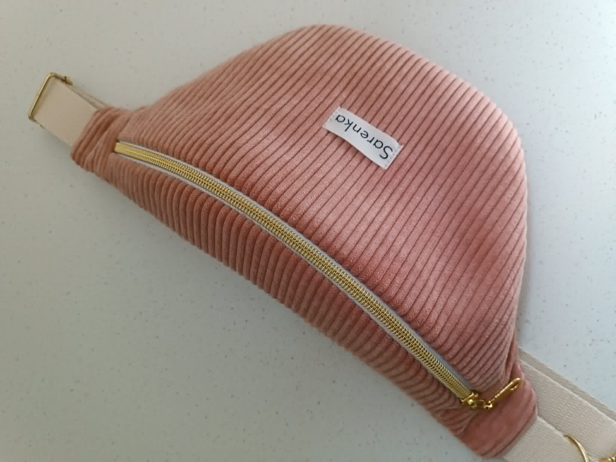 Sac banane en velours côtelé rose poudre