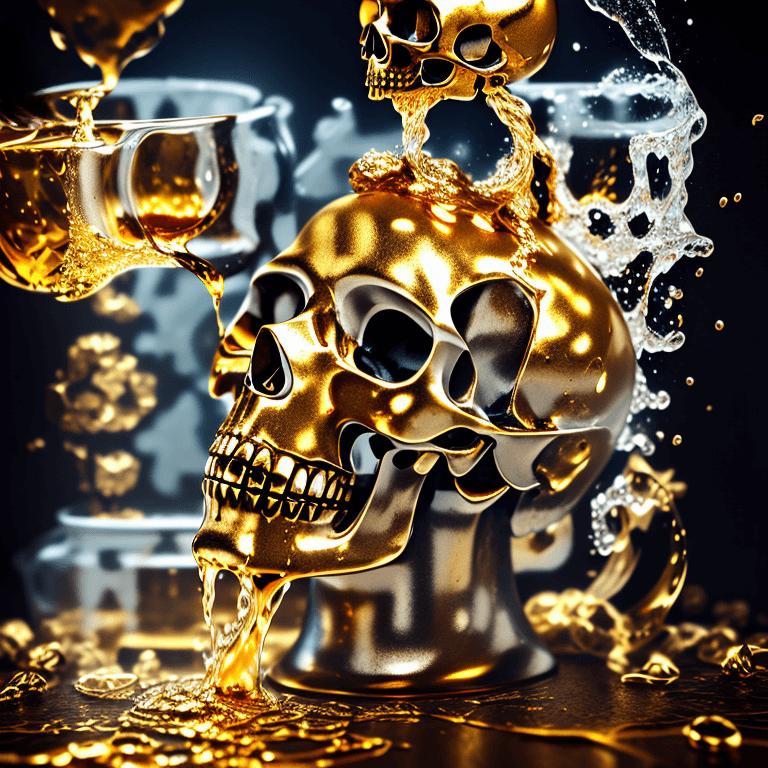 Liquid Gold Skull QR Code Art