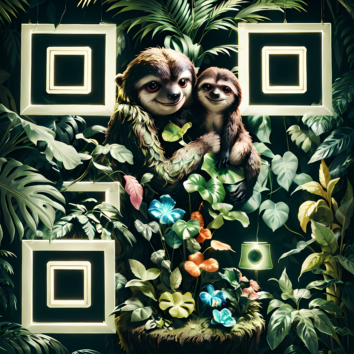 Adorable Sloth Duo QR Code