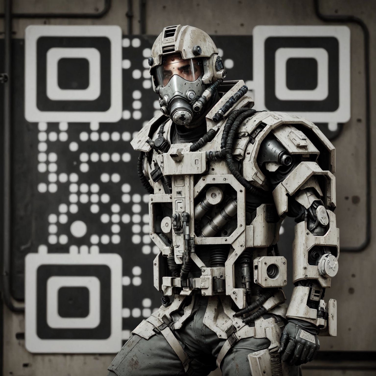 Futuristic Cyborg Soldier QR Art