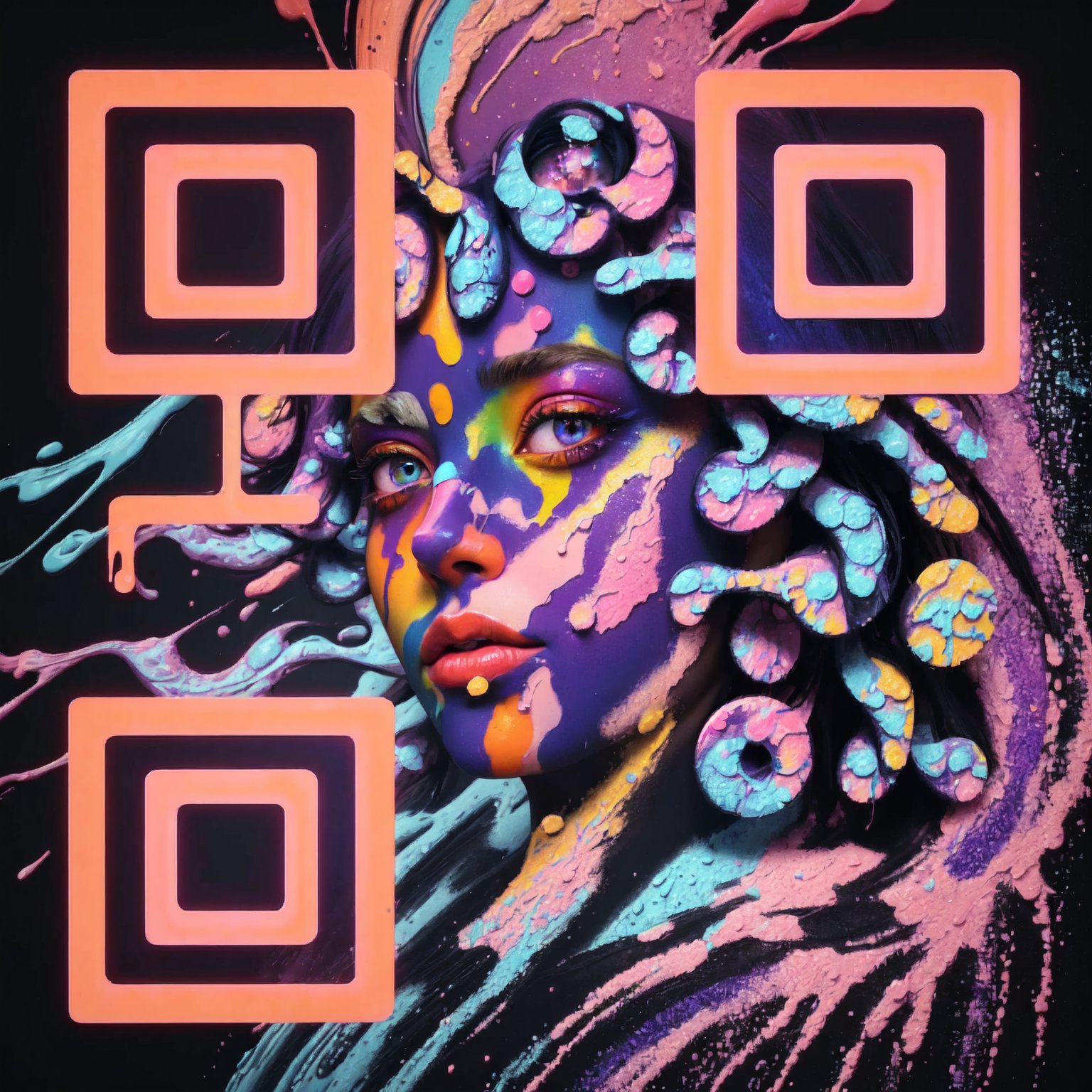 Scannable Painted Face QR Code Art