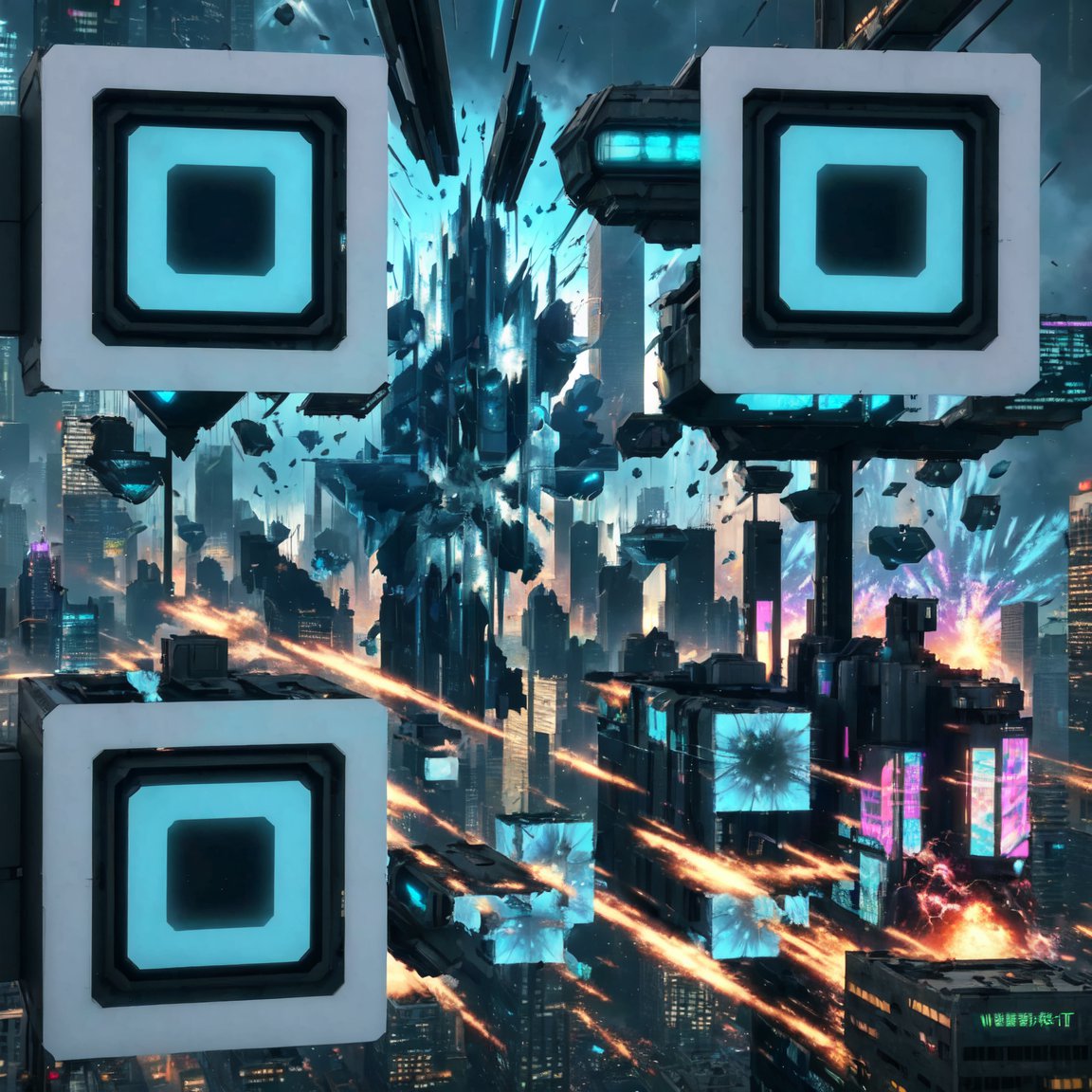 Cyberpunk QR Code Explosion