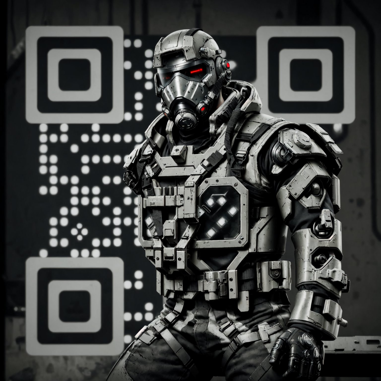 Futuristic Cyborg Soldier QR Art