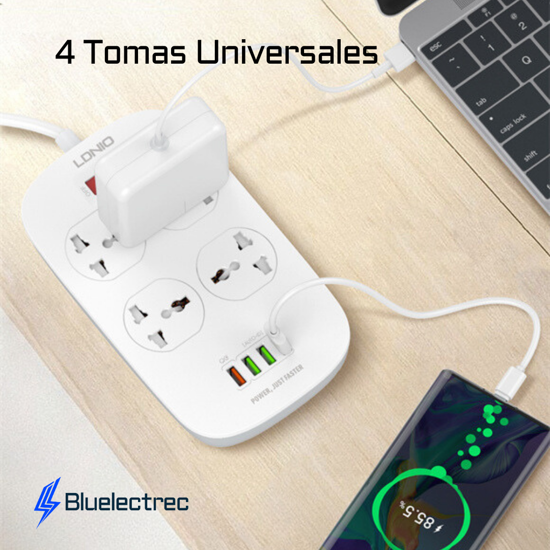 Extensión tomacorriente 4 Tomas y 4 USB - LDNIO SC4407