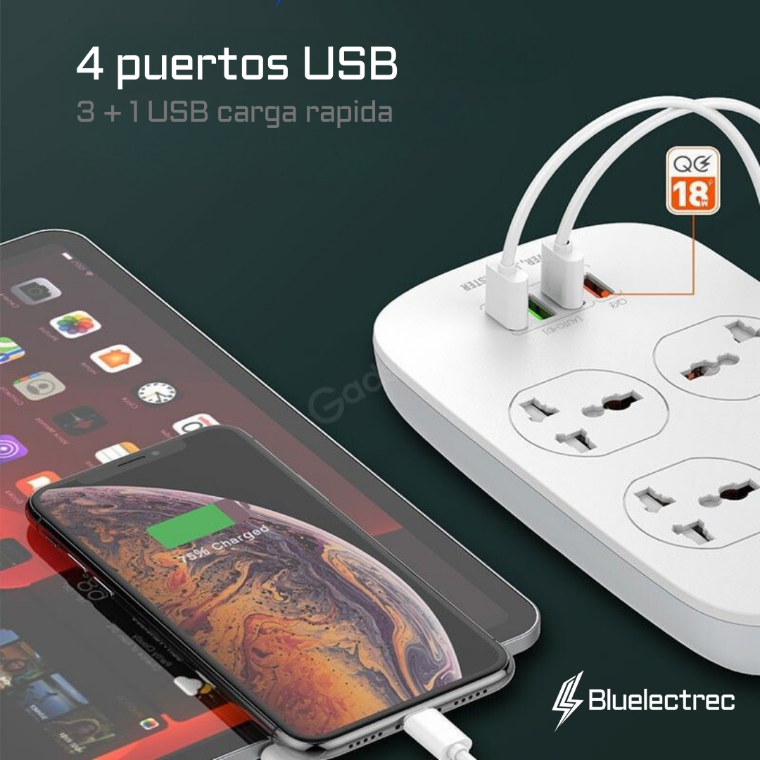 Extensión tomacorriente 4 Tomas y 4 USB - LDNIO SC4407