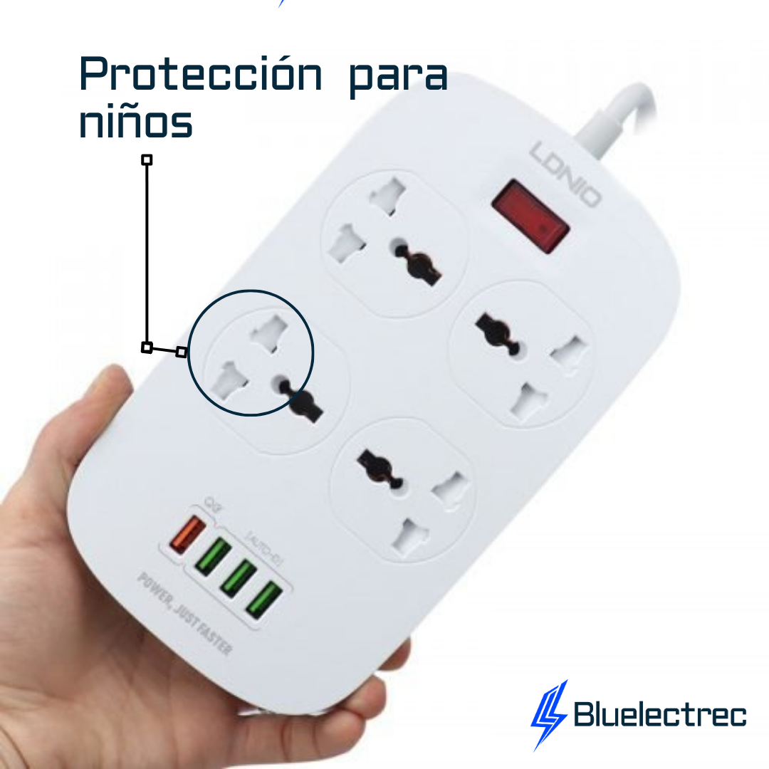 Extensión tomacorriente 4 Tomas y 4 USB - LDNIO SC4407