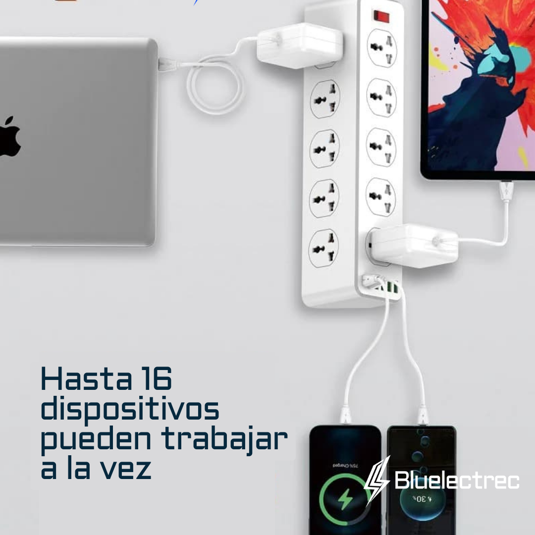 Extensión tomacorriente 10 Tomas y 6 USB - LDNIO SC10610