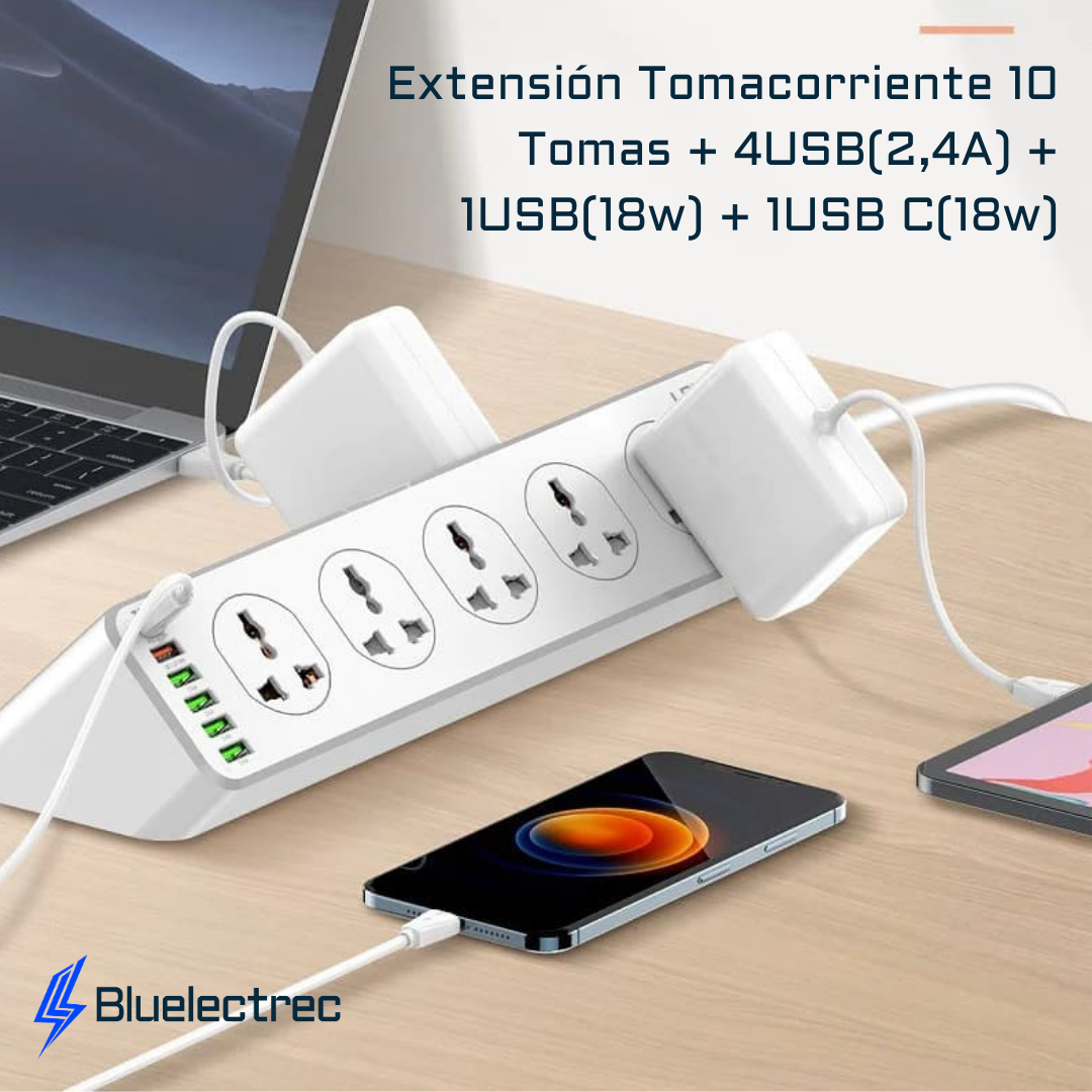 Extensión tomacorriente 10 Tomas y 6 USB - LDNIO SC10610