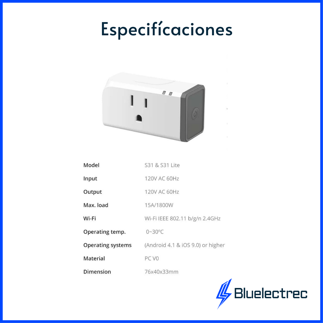 Enchufe inteligente Wi-Fi mide energía - SONOFF S31