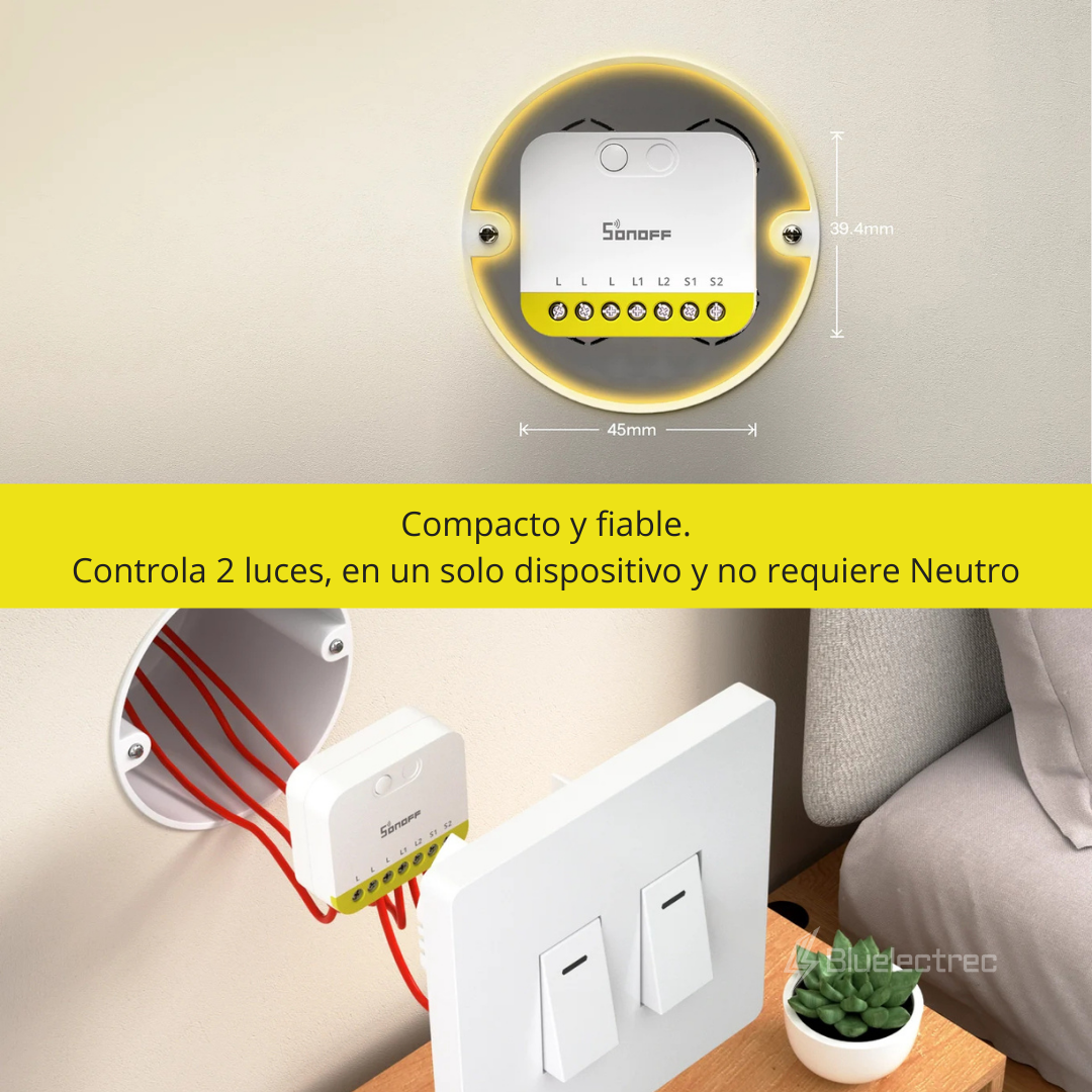Interruptor inteligente de 2 canales (No necesita Neutro) - MINI DUO-L SONOFF