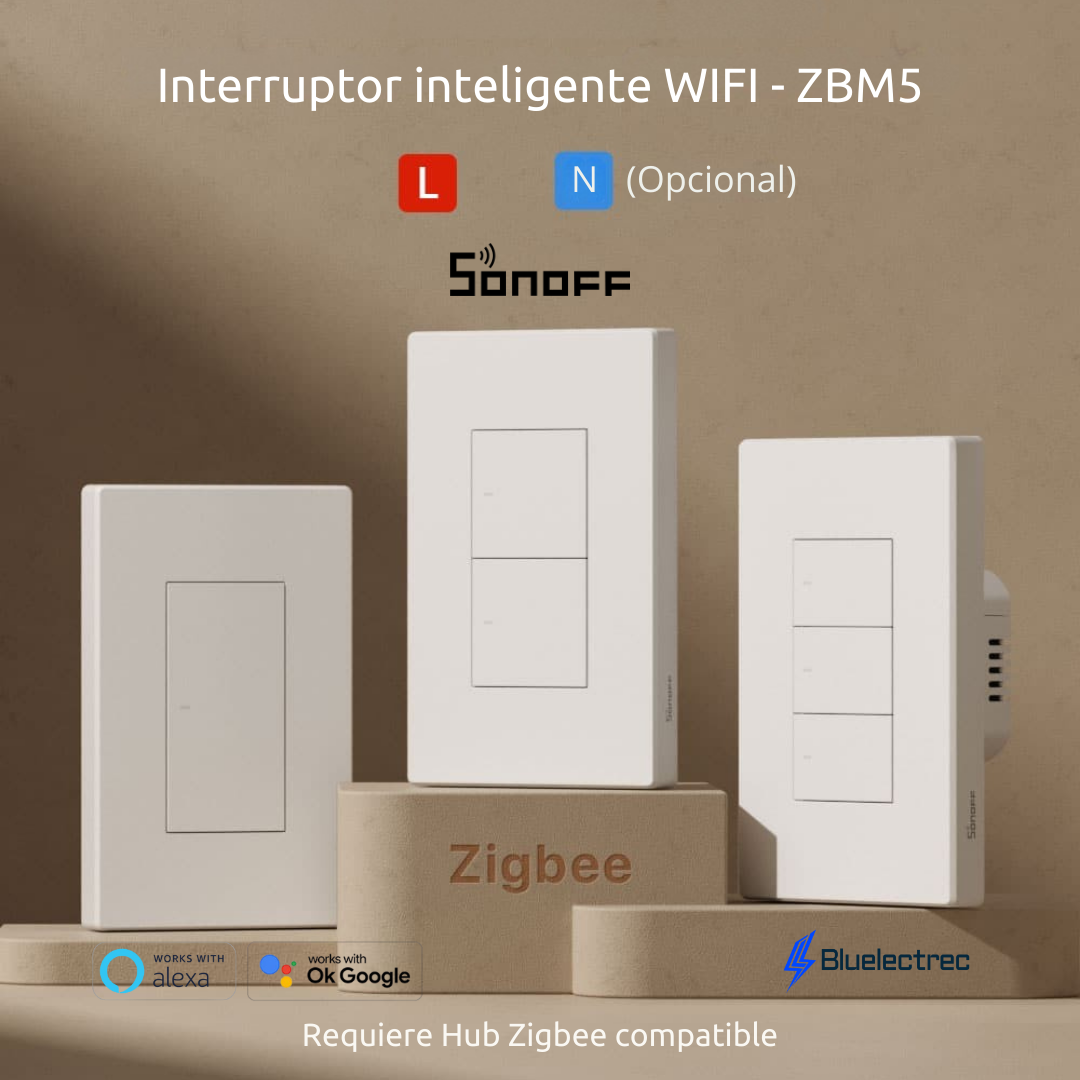 Interruptor luz inteligente Zigbee No requiere Neutro - ZBM5 SONOFF