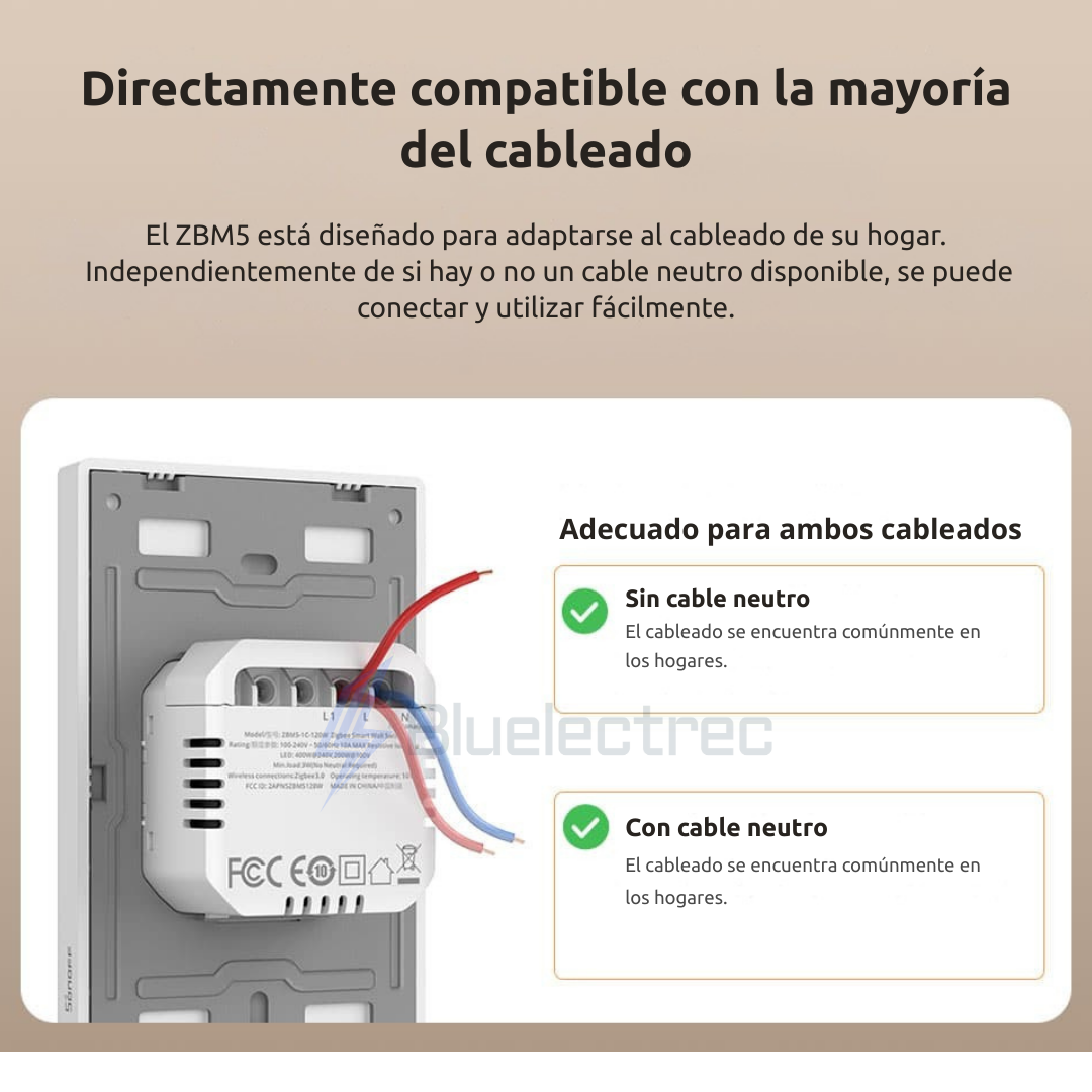 Interruptor luz inteligente Zigbee No requiere Neutro - ZBM5 SONOFF
