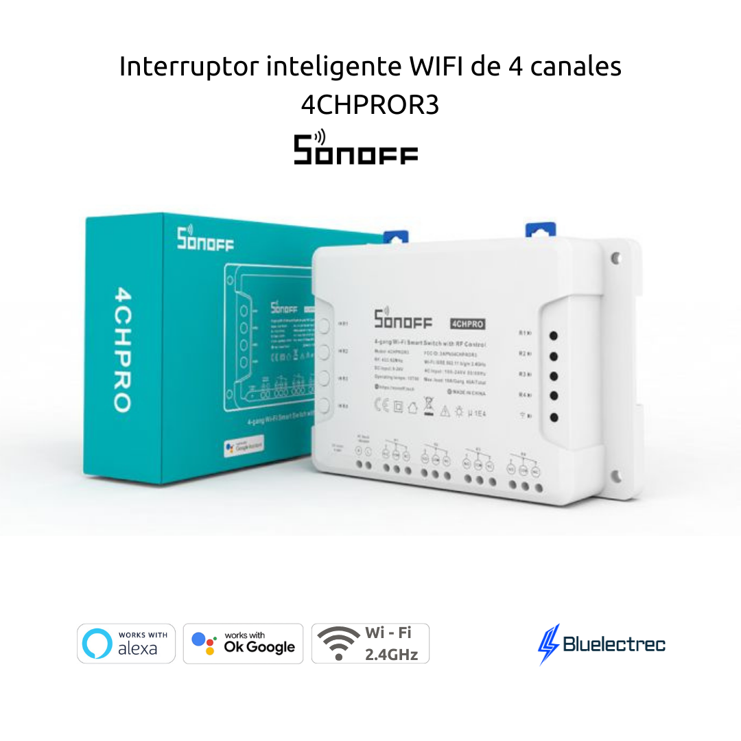 Interruptor inteligente WIFI de 4 canales - 4CHPROR3 SONOFF