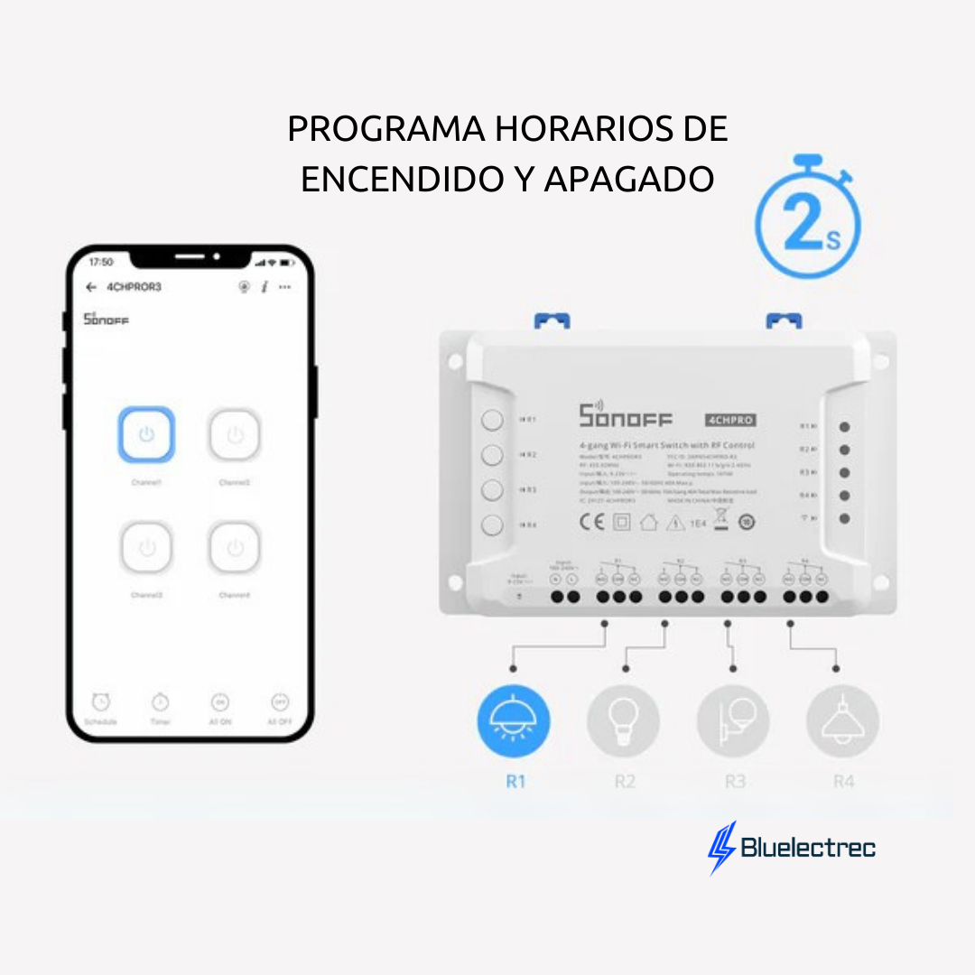 Interruptor inteligente WIFI de 4 canales - 4CHPROR3 SONOFF