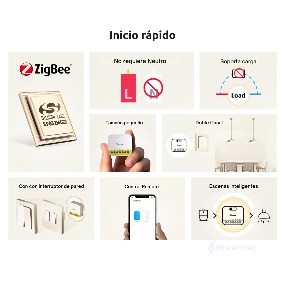 Interruptor inteligente de 2 canales (No necesita Neutro) - MINI DUO-L SONOFF