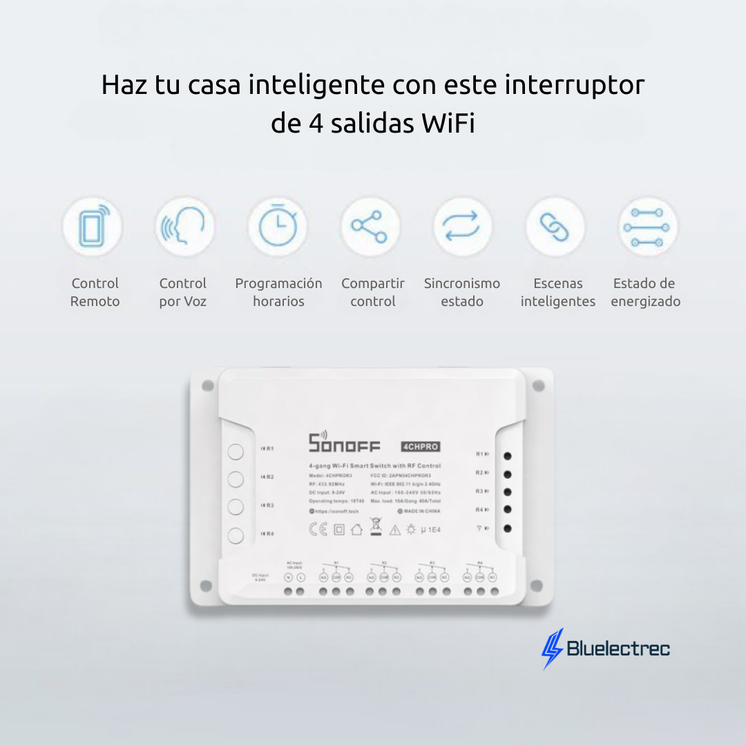 Interruptor inteligente WIFI de 4 canales - 4CHPROR3 SONOFF
