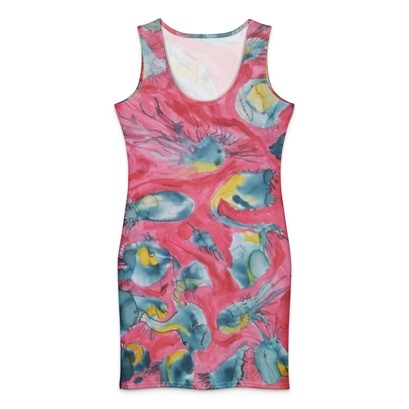 vestido ajustado peixos rosa