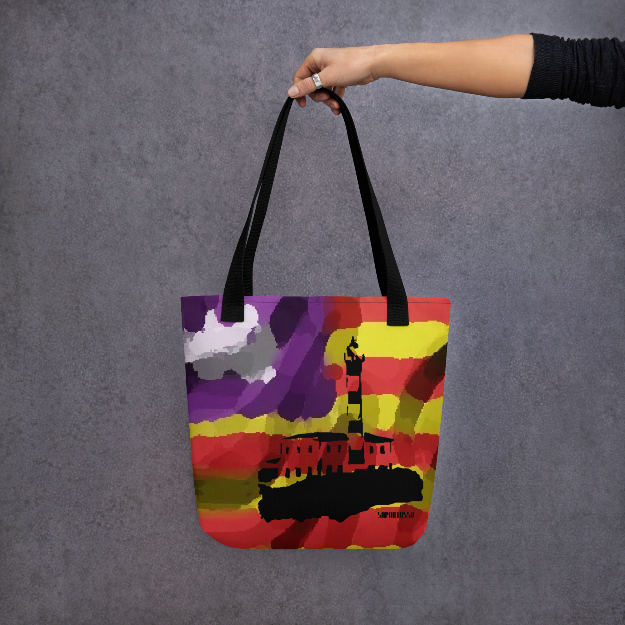 Bolso de tela con diseño de faro