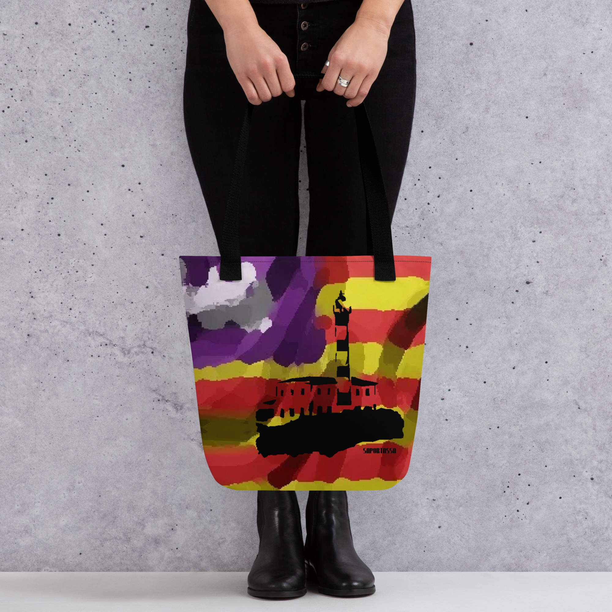 Bolso de tela con diseño de faro