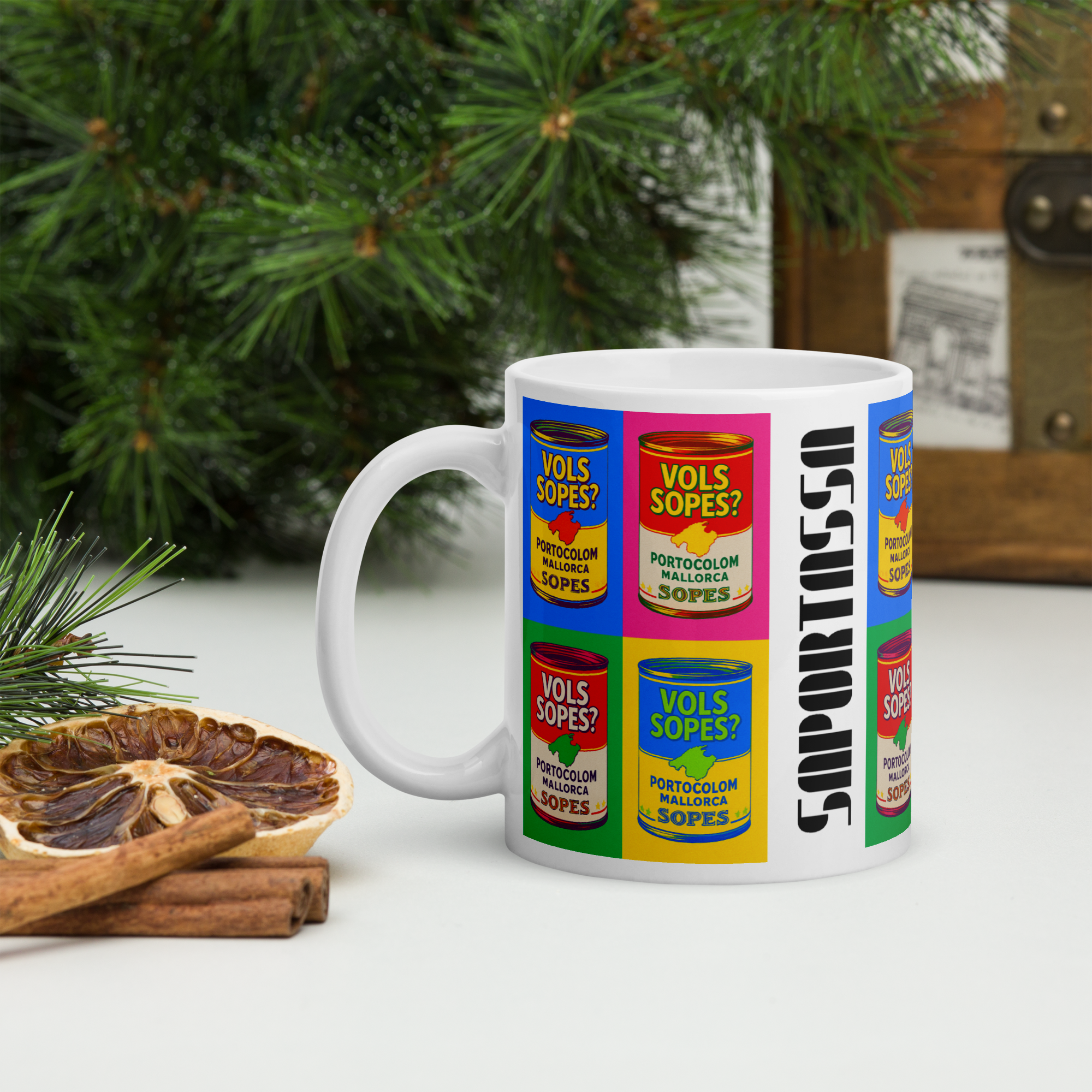 Taza “VOLS SOPES?” – Edición Pop-Art Mallorca