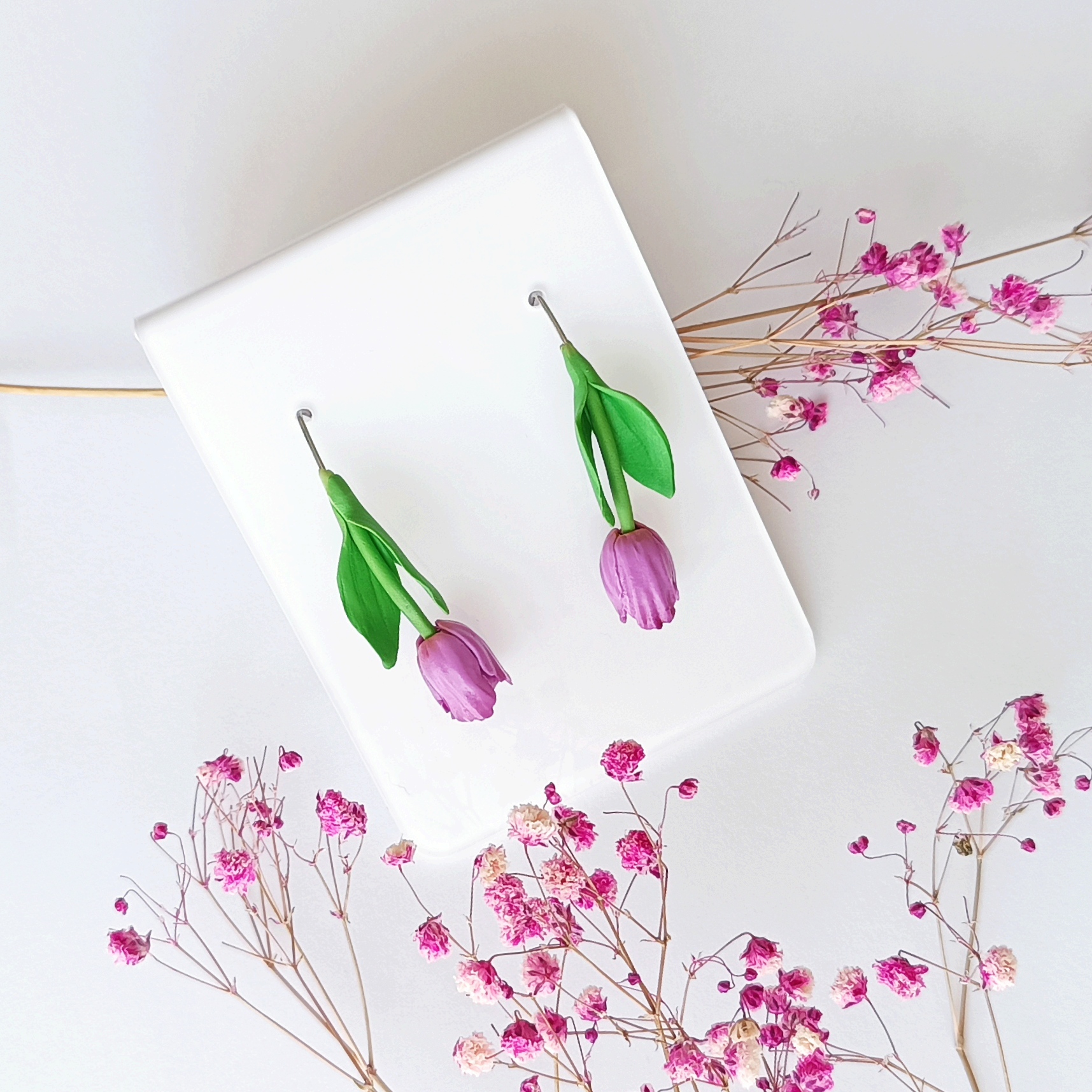 Kolczyki blado fioletowe tulipany