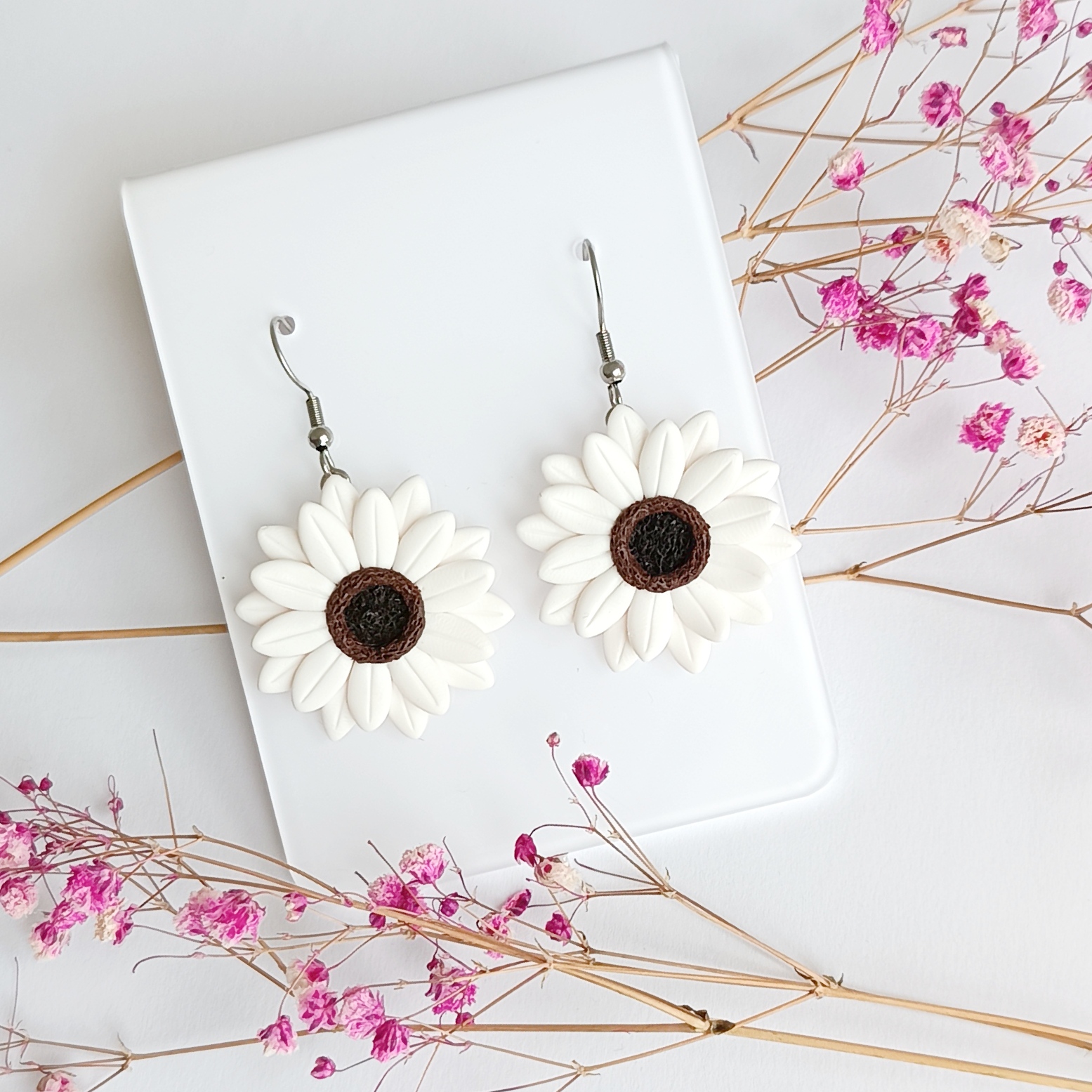 Kolczyki białe kwiaty