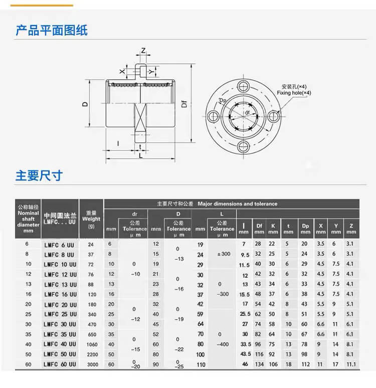 10pcs-Middle flange linear ball bushing bearing - LMFC/ LMKC/ LMHC 