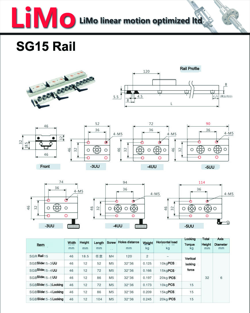 SGB15 Silver linear track roller bearing guide rail