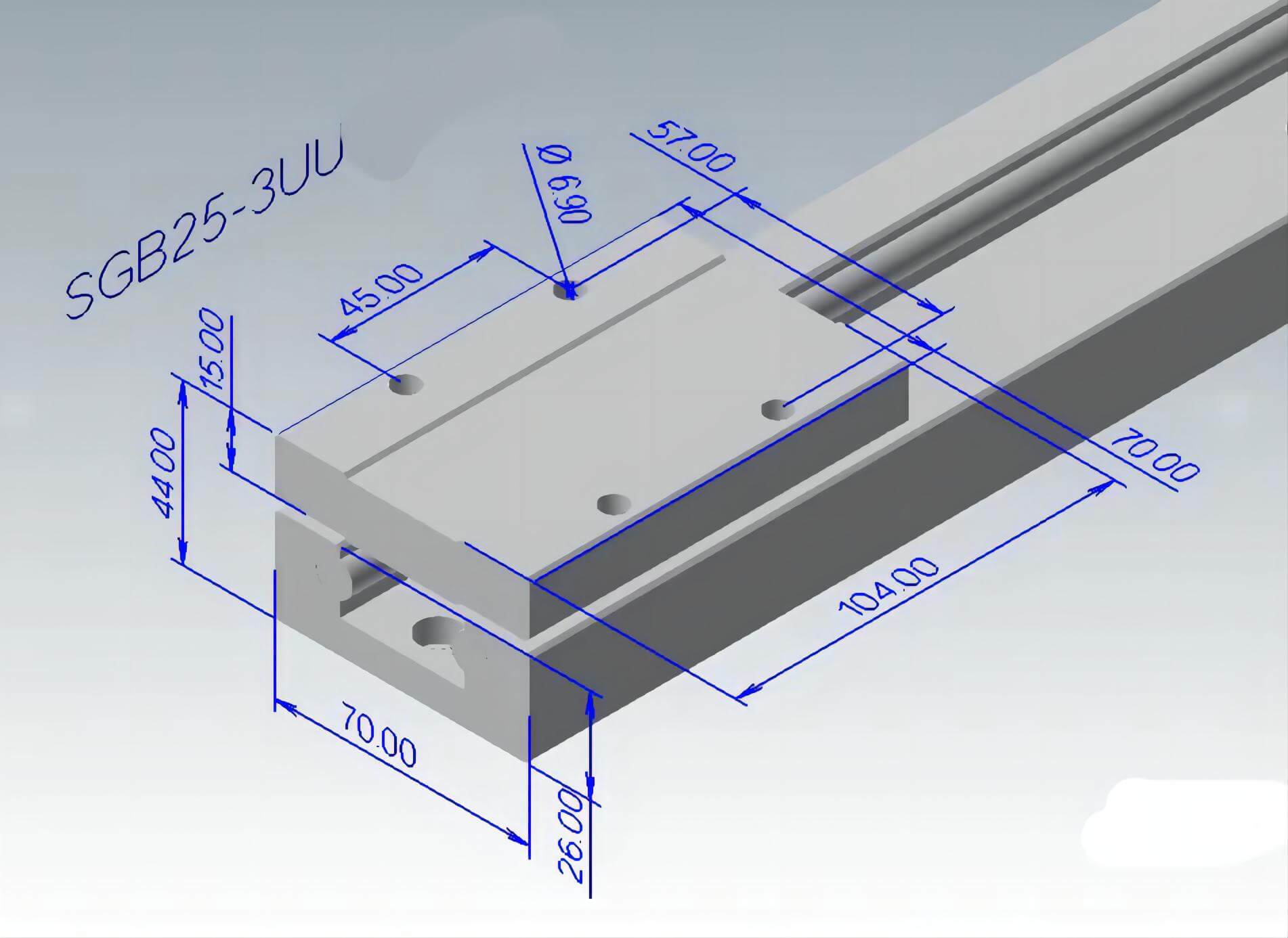 SGB25 Black extruded aluminum roller linear track