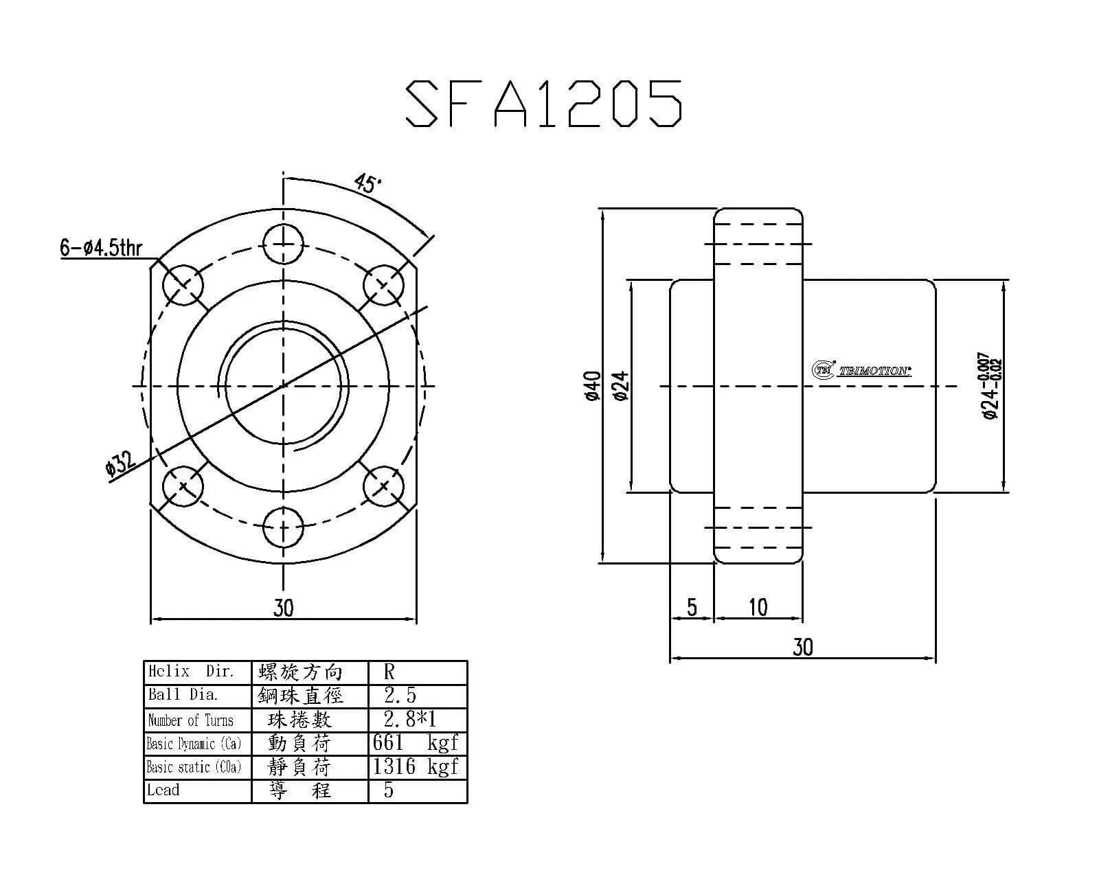 SFA1205, 1210, 1605, 1610 Ball Screw - Strong antidust Low noise
