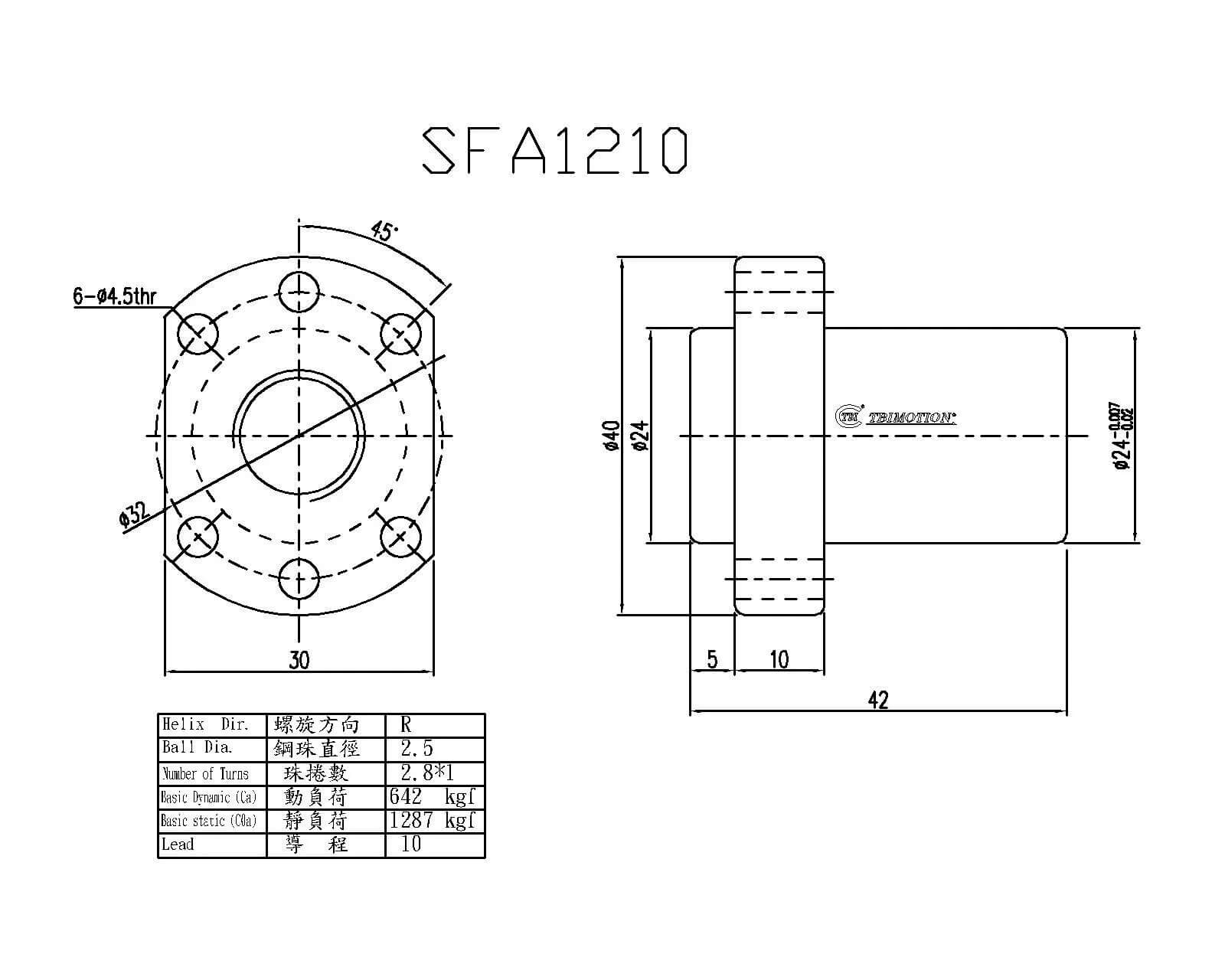 SFA1205, 1210, 1605, 1610 Ball Screw - Strong antidust Low noise