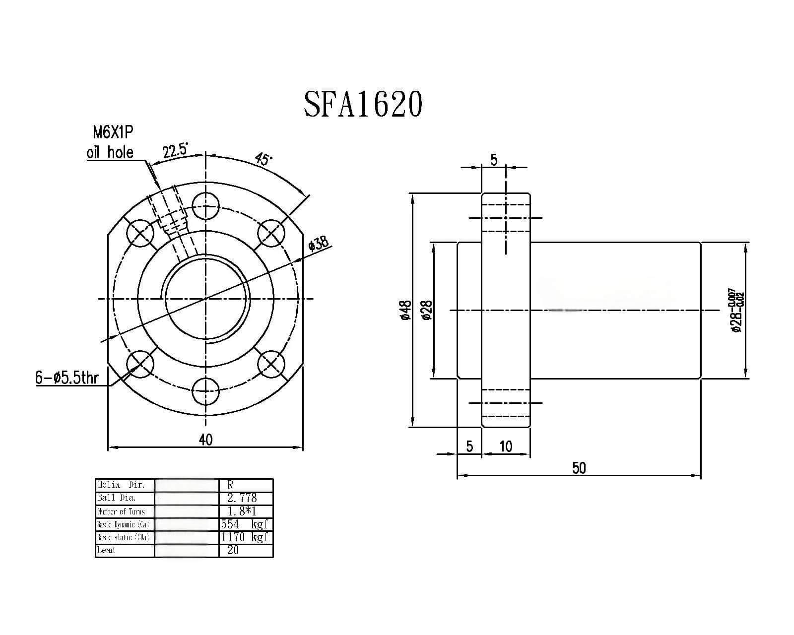 SFA1616, 1620, 2005, 2010 Ball Screw - Strong antidust Low noise