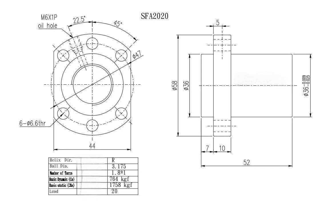 SFA2020, 2505, 2510, 2525 Ball screw and nut - Strong antidust Low noise