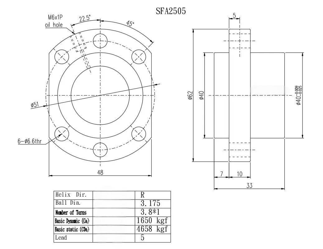 SFA2020, 2505, 2510, 2525 Ball screw and nut - Strong antidust Low noise
