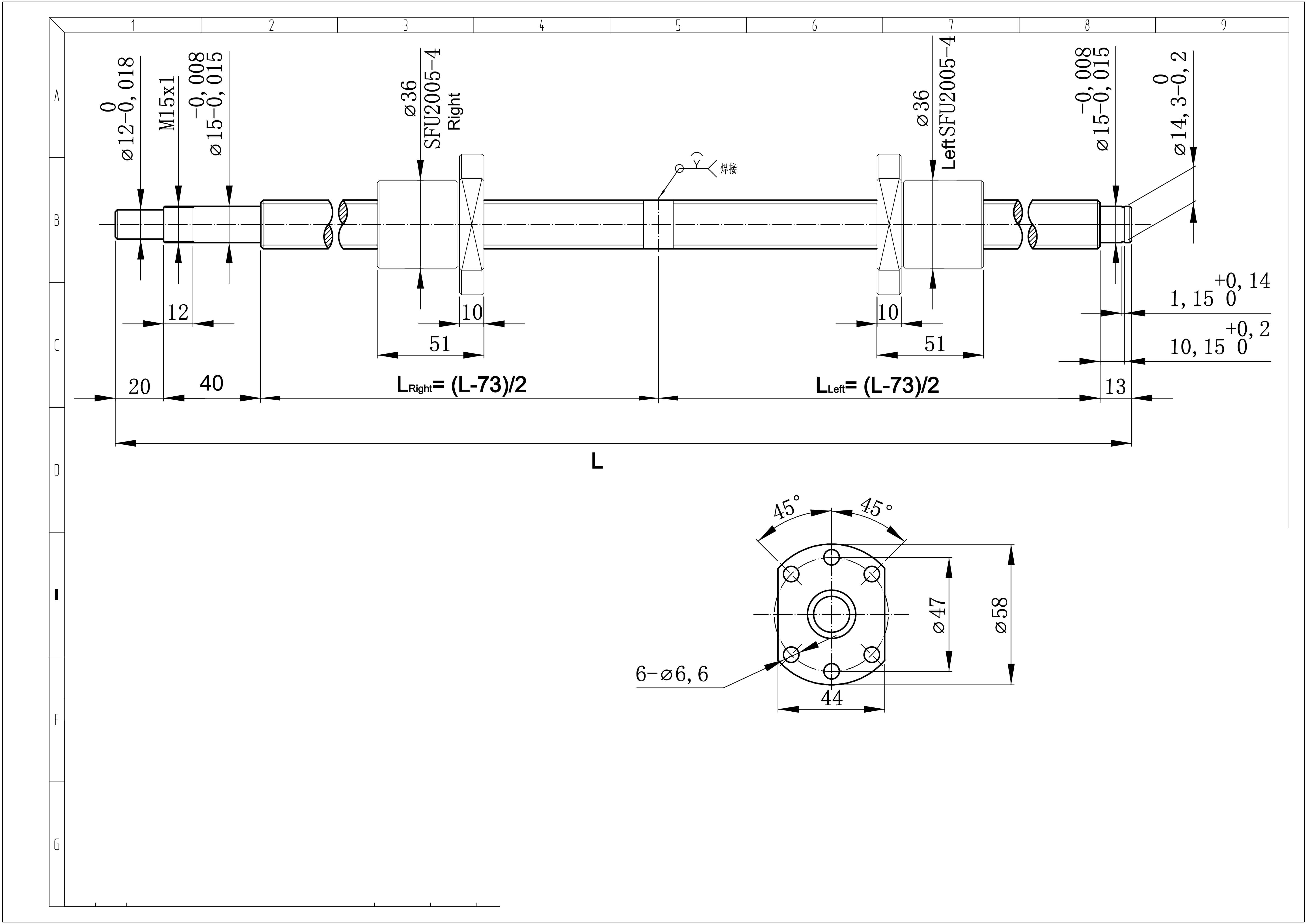 Double-Ended Reverse Ball Screws SFU2010, 2505, 2510, 3205