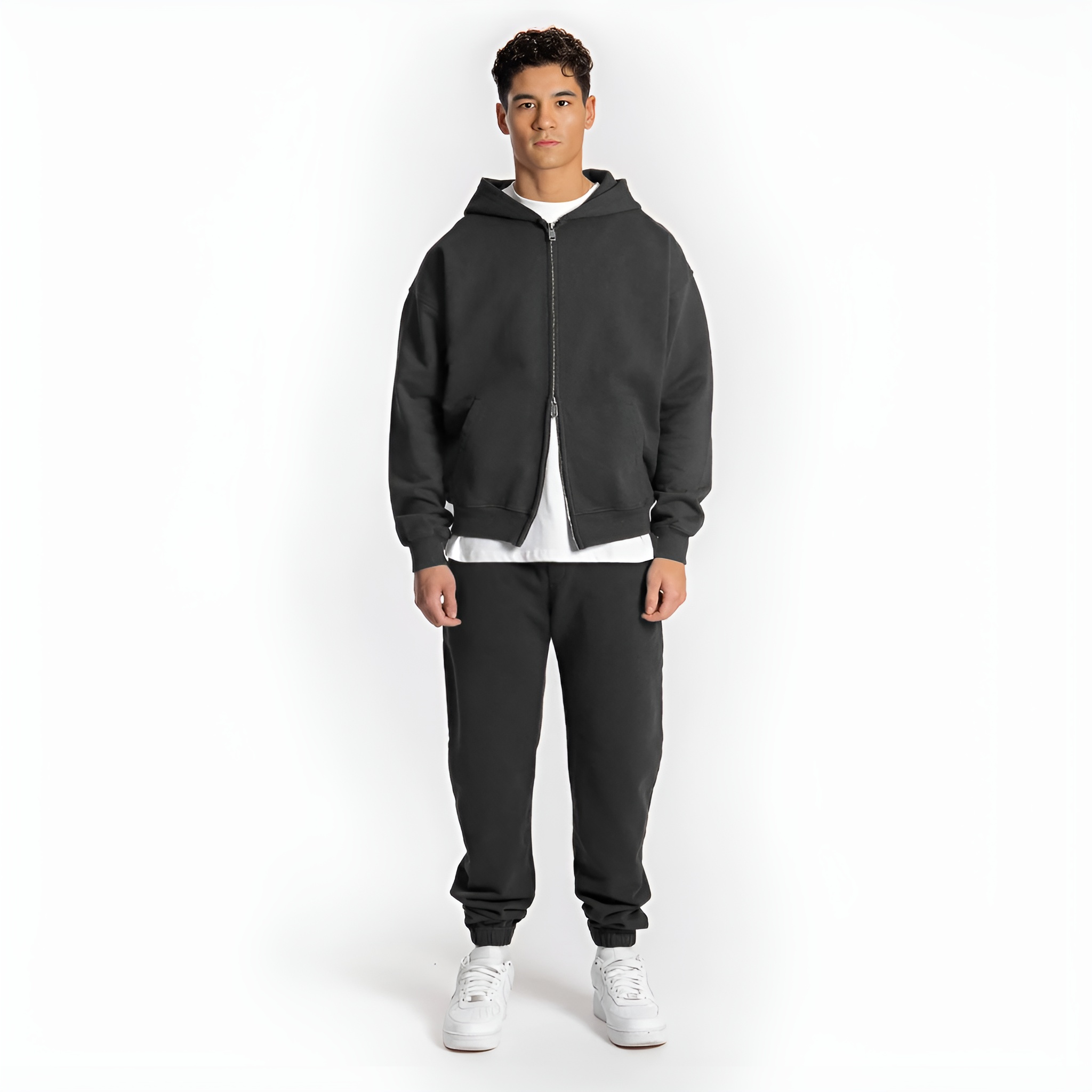 500gsm Double Zip Hoodie - Black