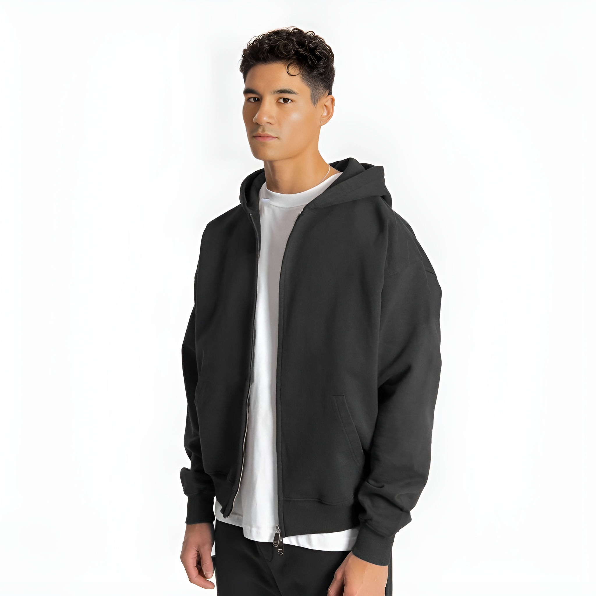 500gsm Double Zip Hoodie - Black