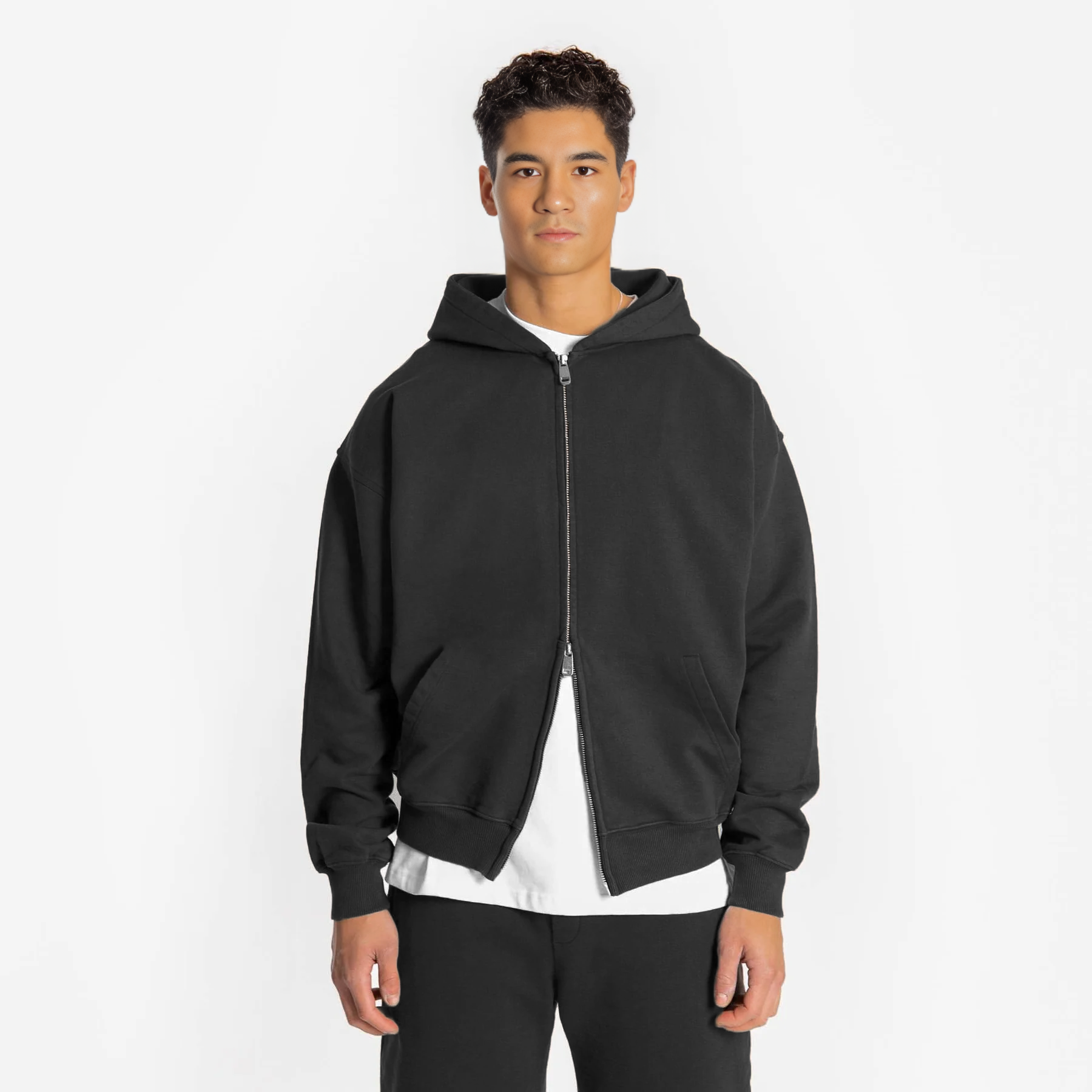 500gsm Double Zip Hoodie - Black