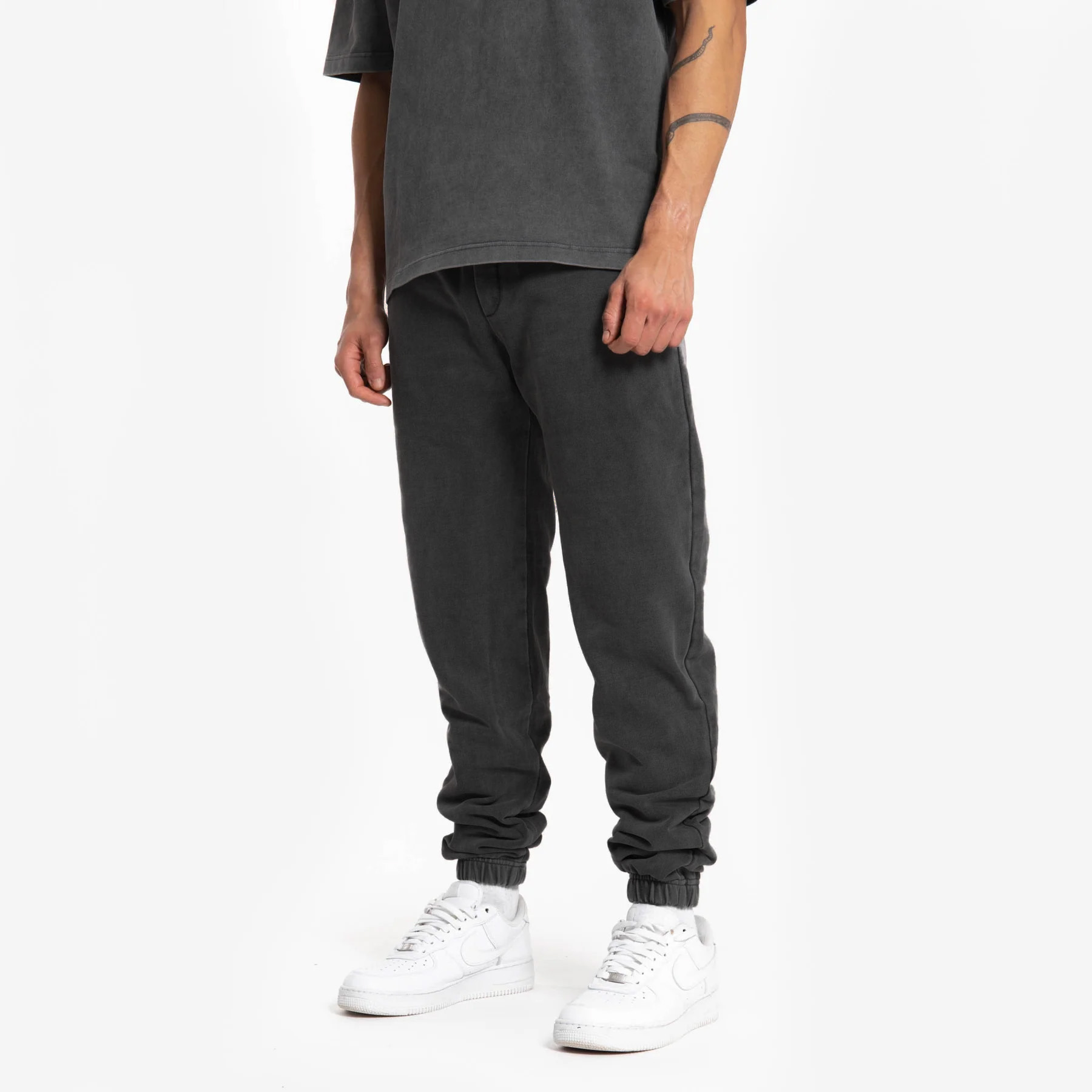 500gsm Cuffed Joggers - Acid Washed Grey