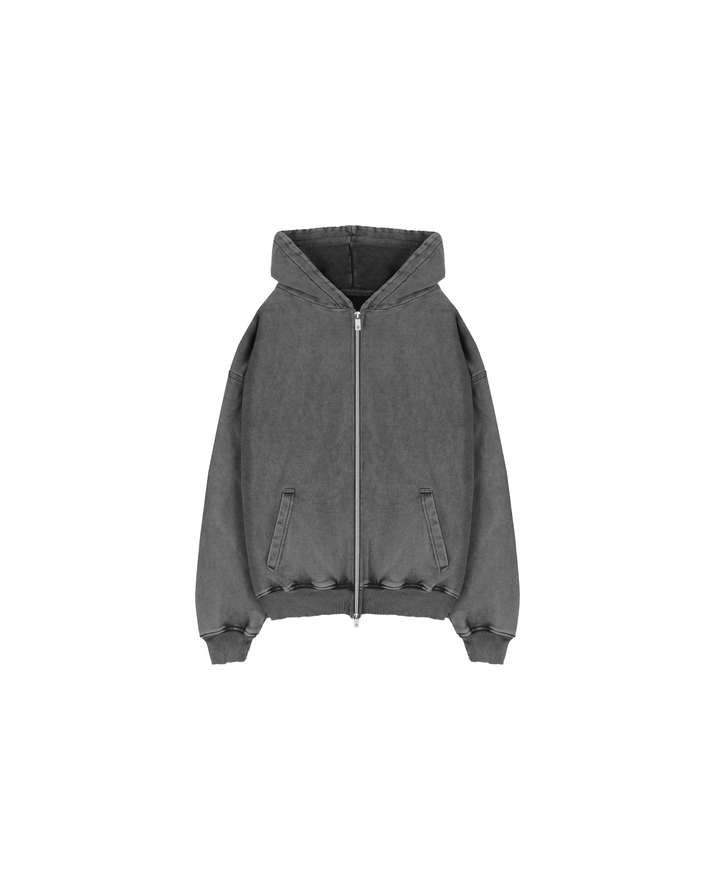 500gsm Double Zip Hoodie - Acid Washed Grey