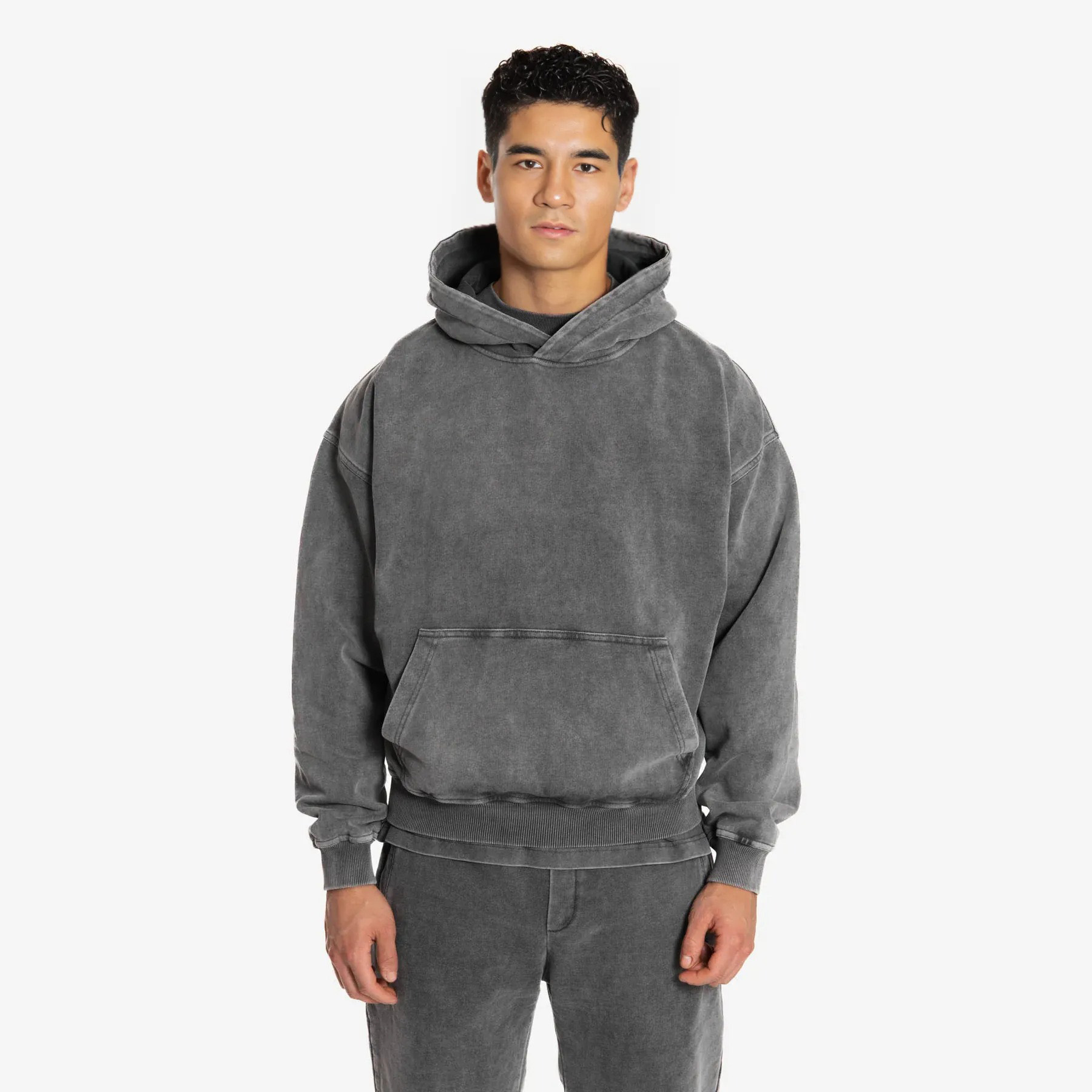 500gsm Hoodie - Acid Washed Grey