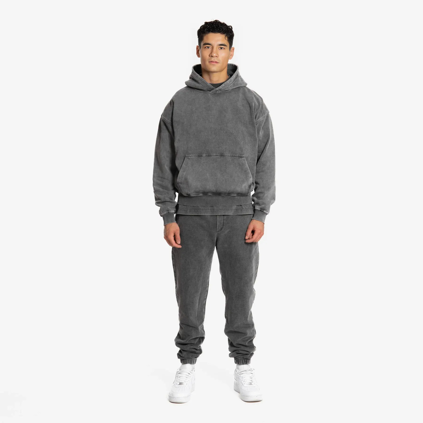 500gsm Hoodie - Acid Washed Grey