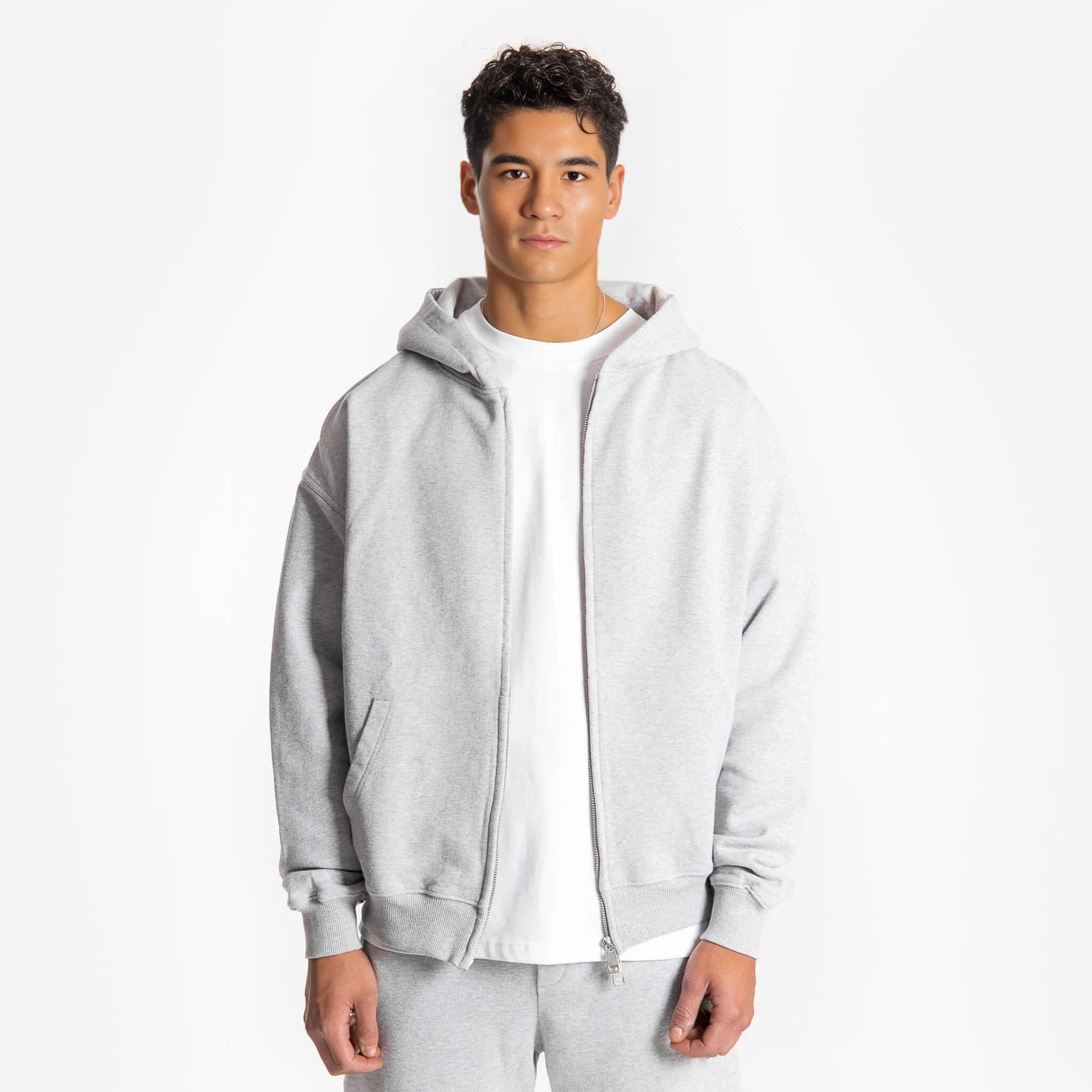 500gsm Double Zip Hoodie - Marl Grey