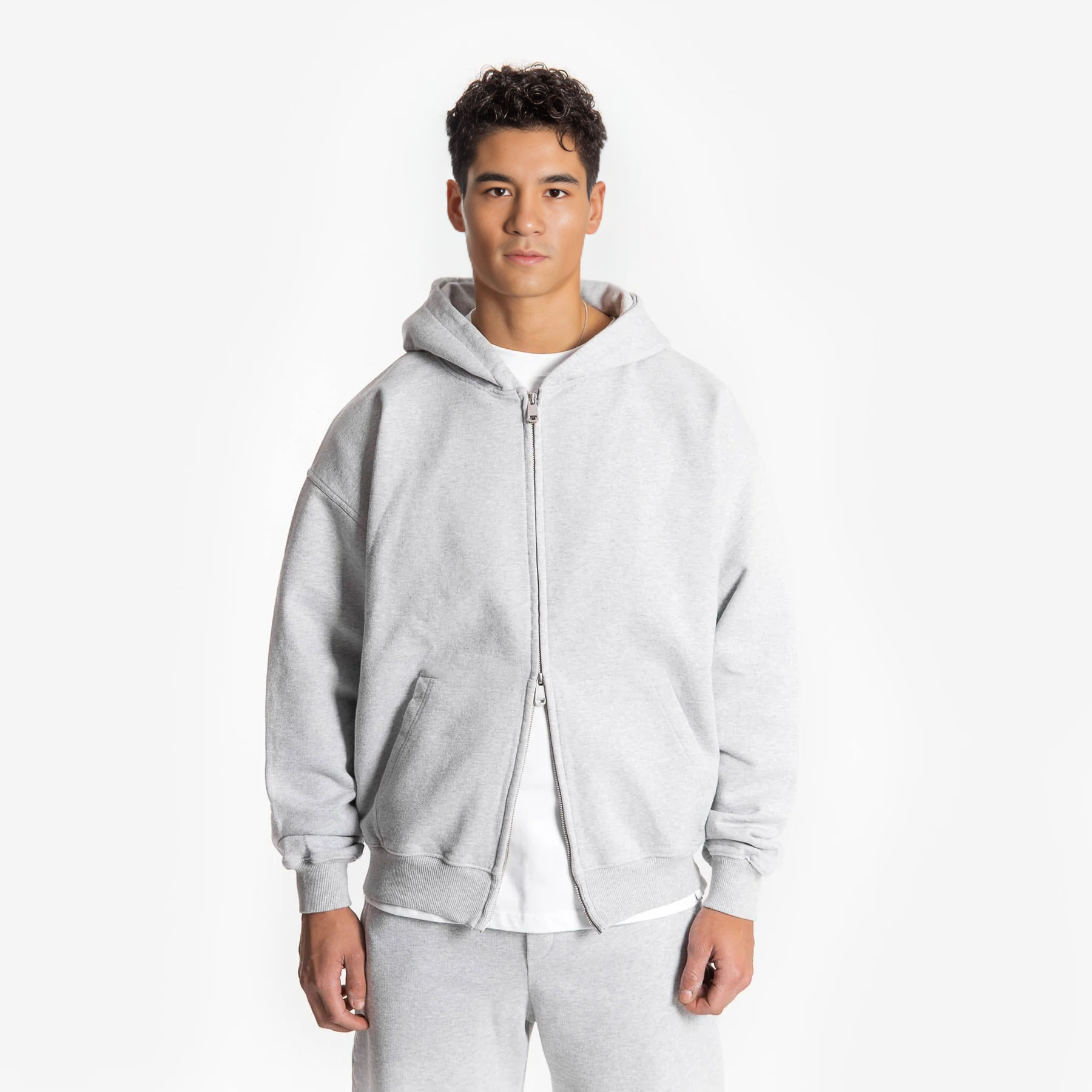 500gsm Double Zip Hoodie - Grey
